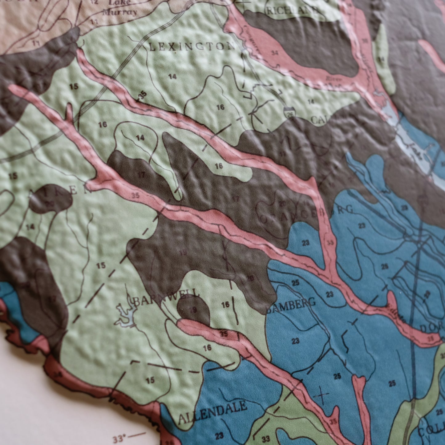 South Carolina 1979 3D Raised Relief Map