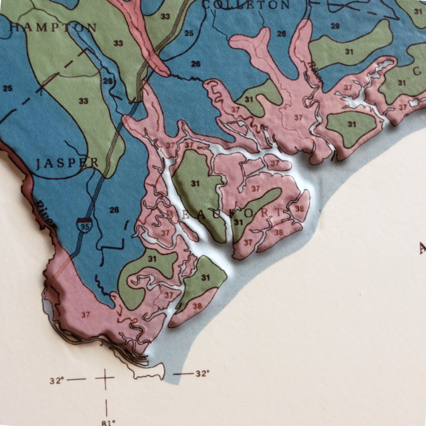 South Carolina 1979 3D Raised Relief Map