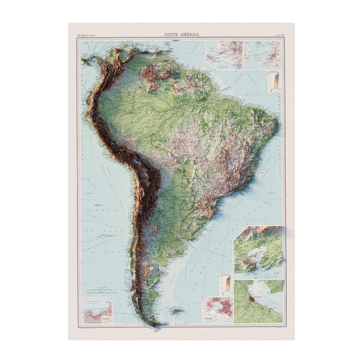 Vintage South America Relief Map - 1922