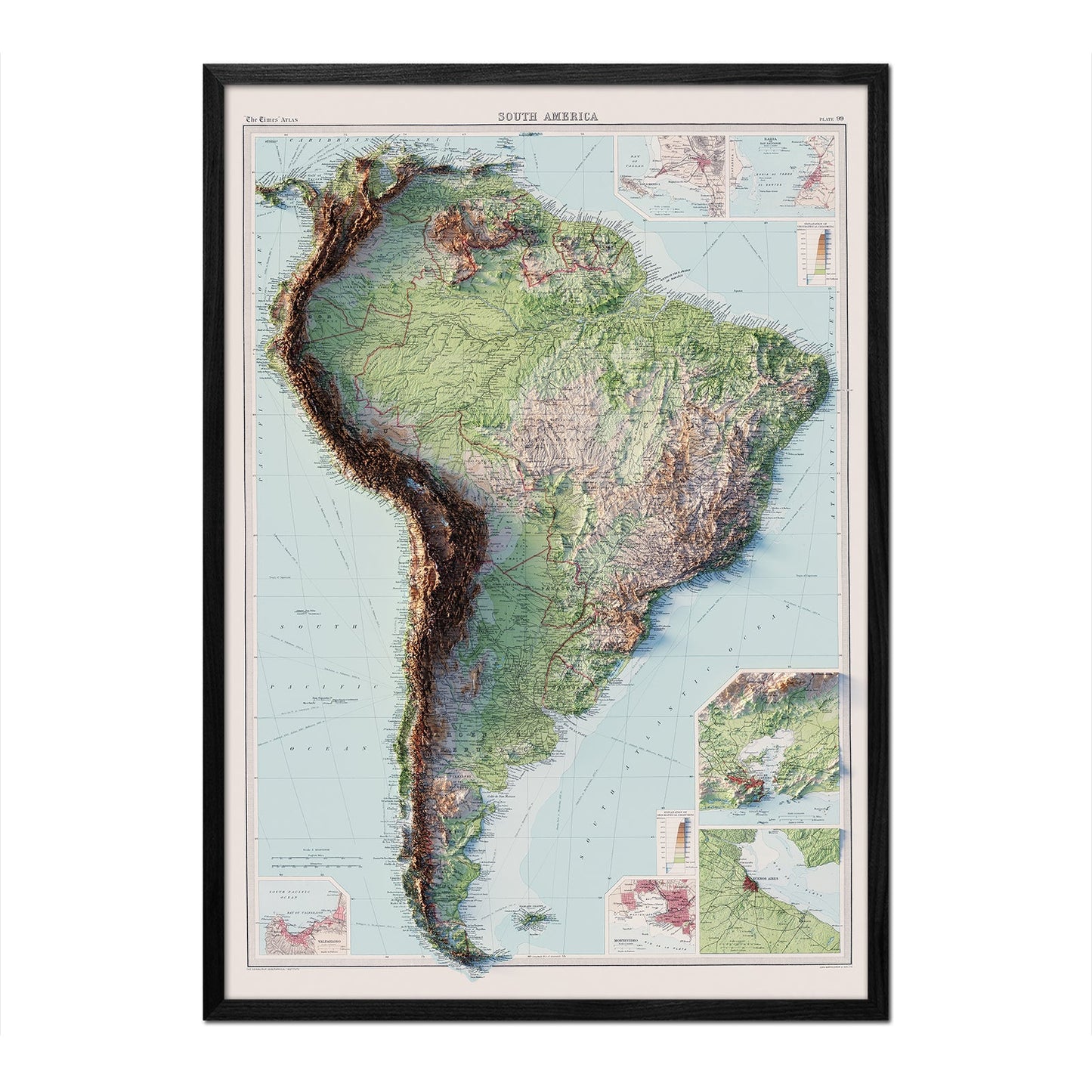 Vintage South America Relief Map - 1922
