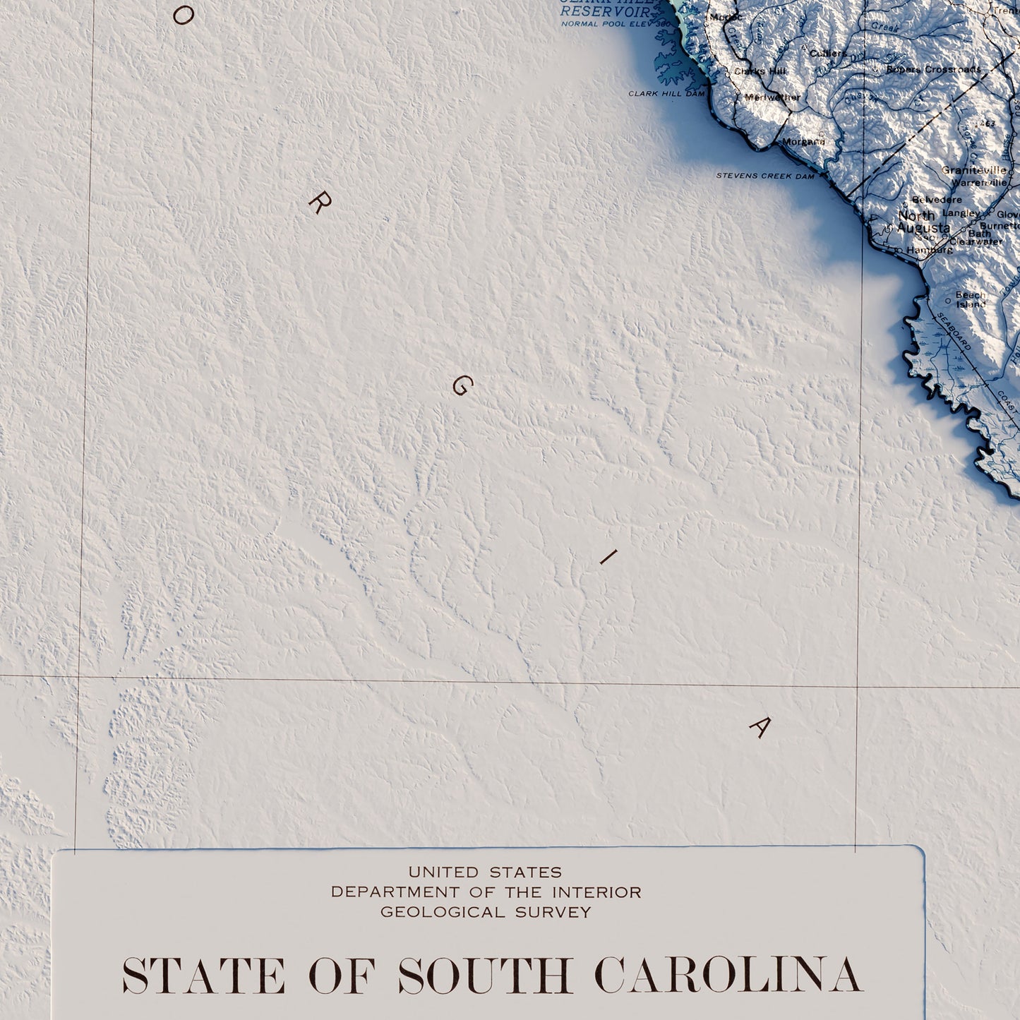South Carolina 1970 Shaded Relief Map