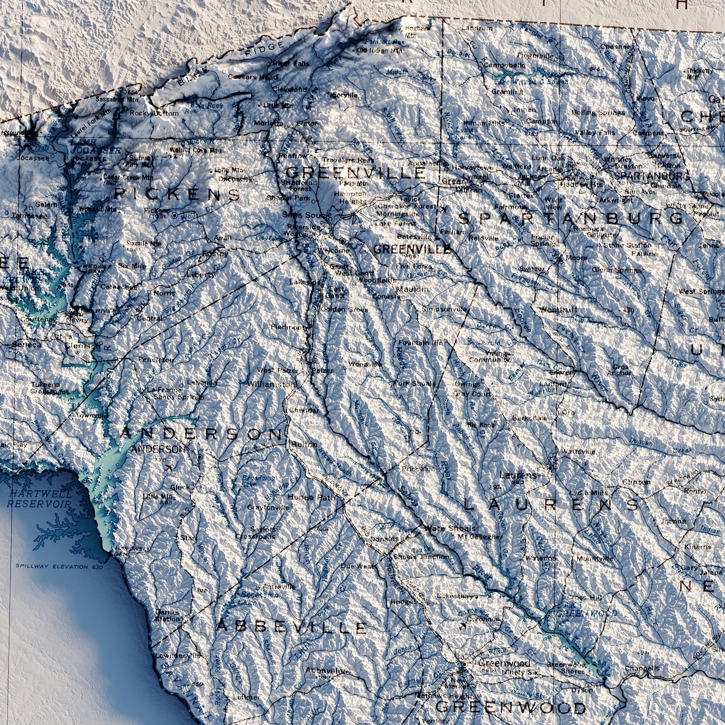 South Carolina 1970 Shaded Relief Map