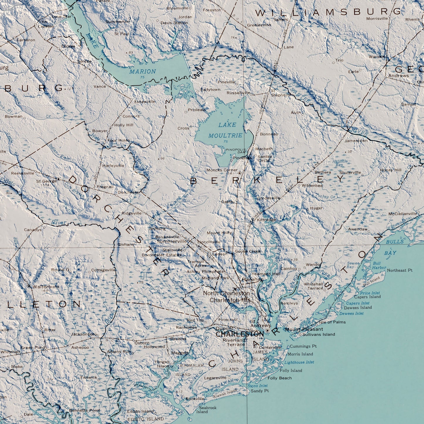 South Carolina 1970 Shaded Relief Map