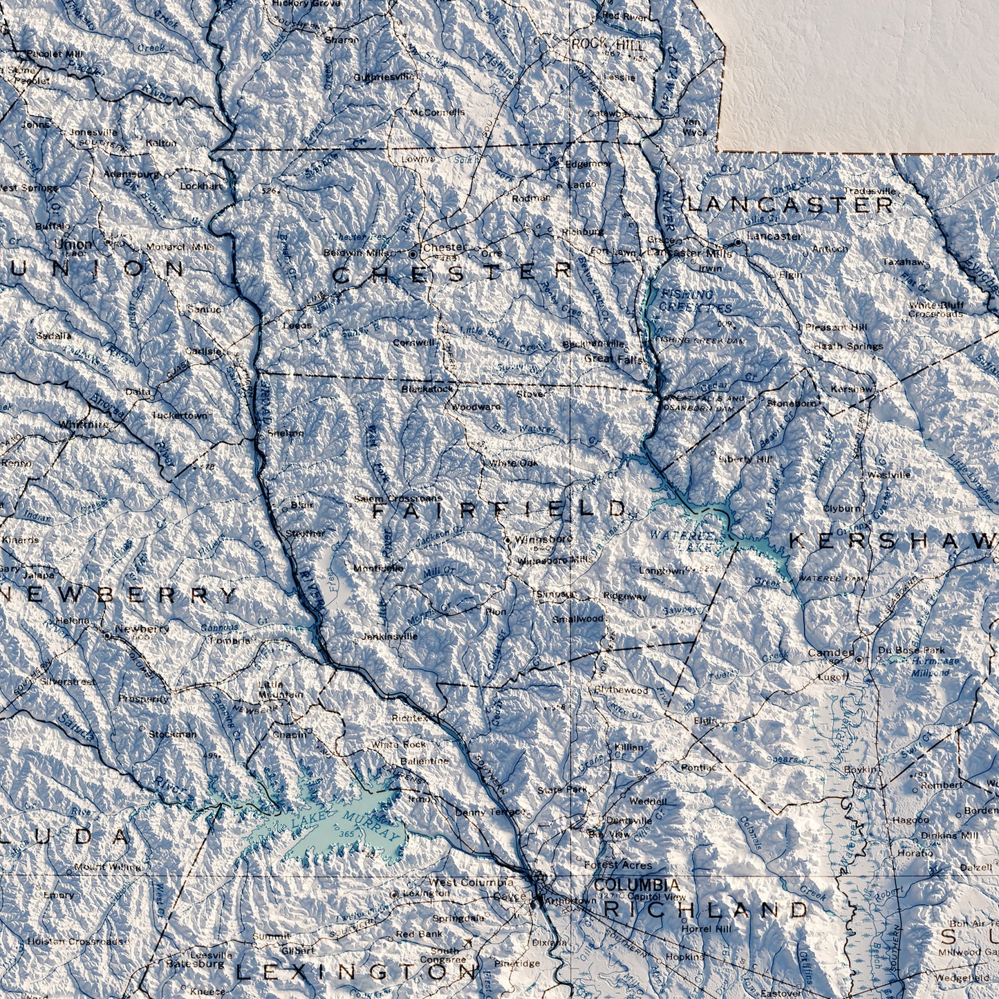 South Carolina 1970 Shaded Relief Map