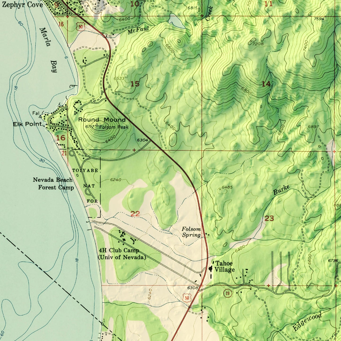 South Tahoe, CA 1955 Shaded Relief Map