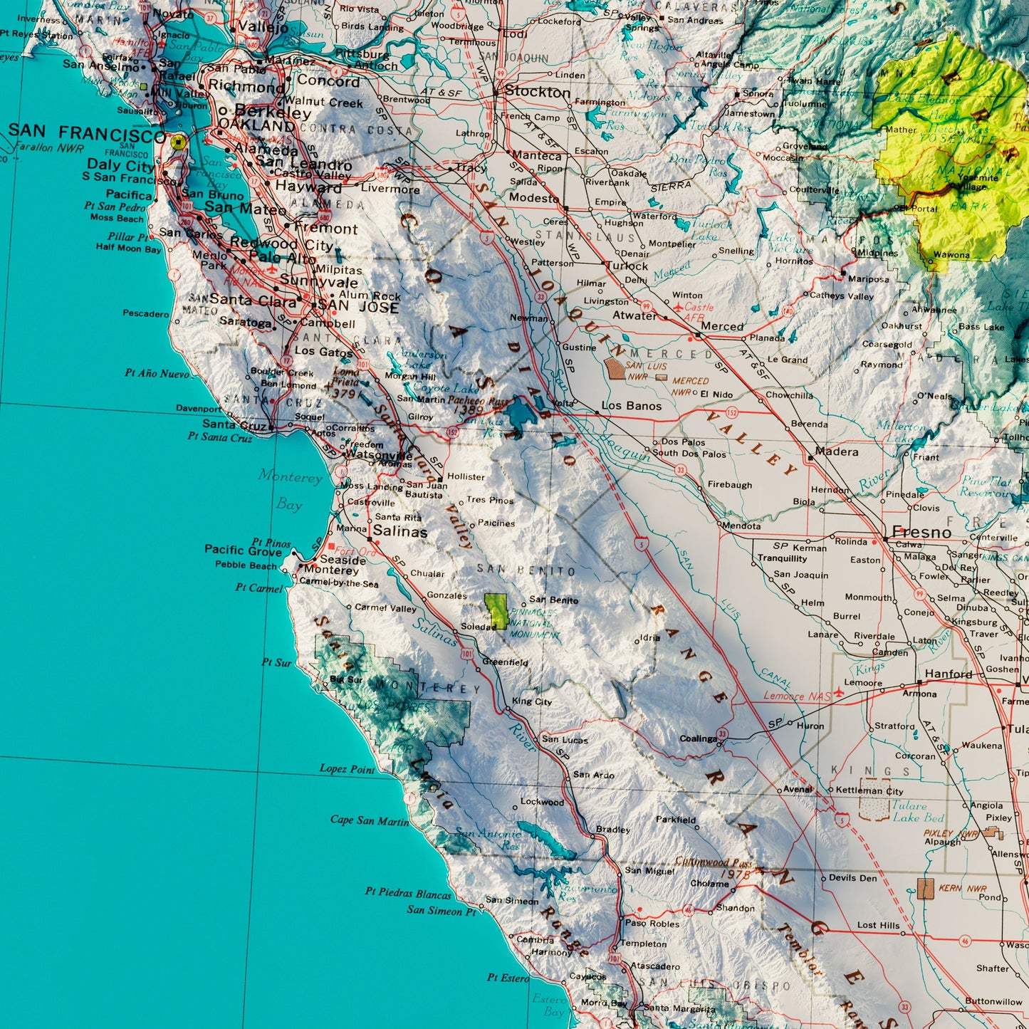 Southern California 1970 Shaded Relief Map