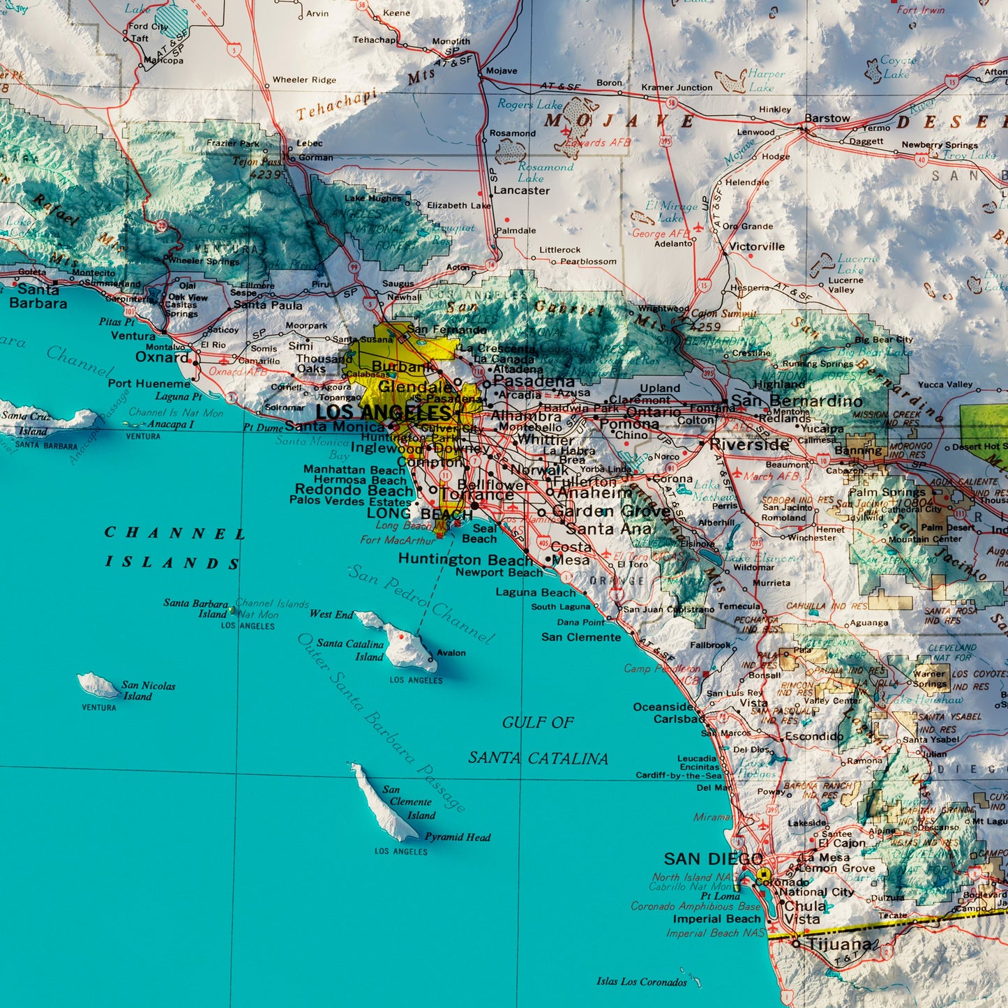 Southern California 1970 Shaded Relief Map