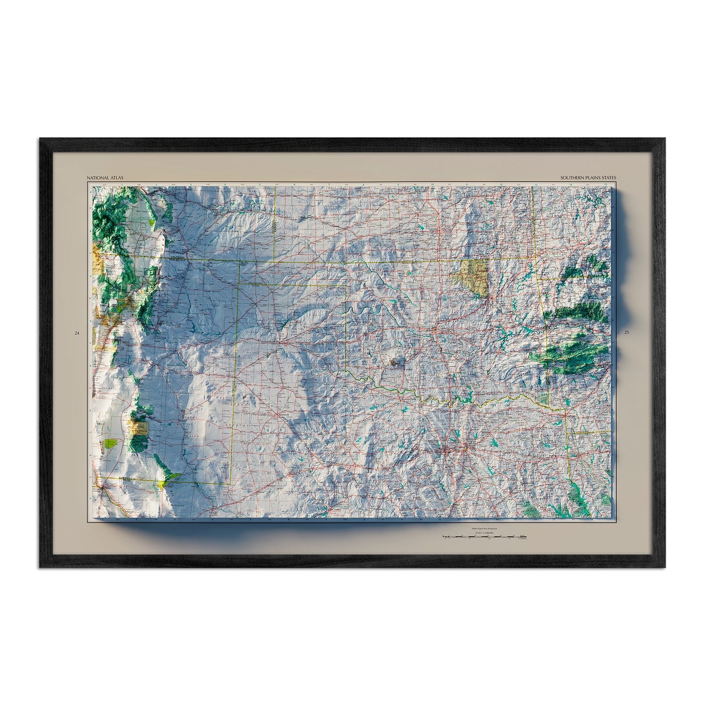 Vintage Southern Plains States Relief Map - 1970