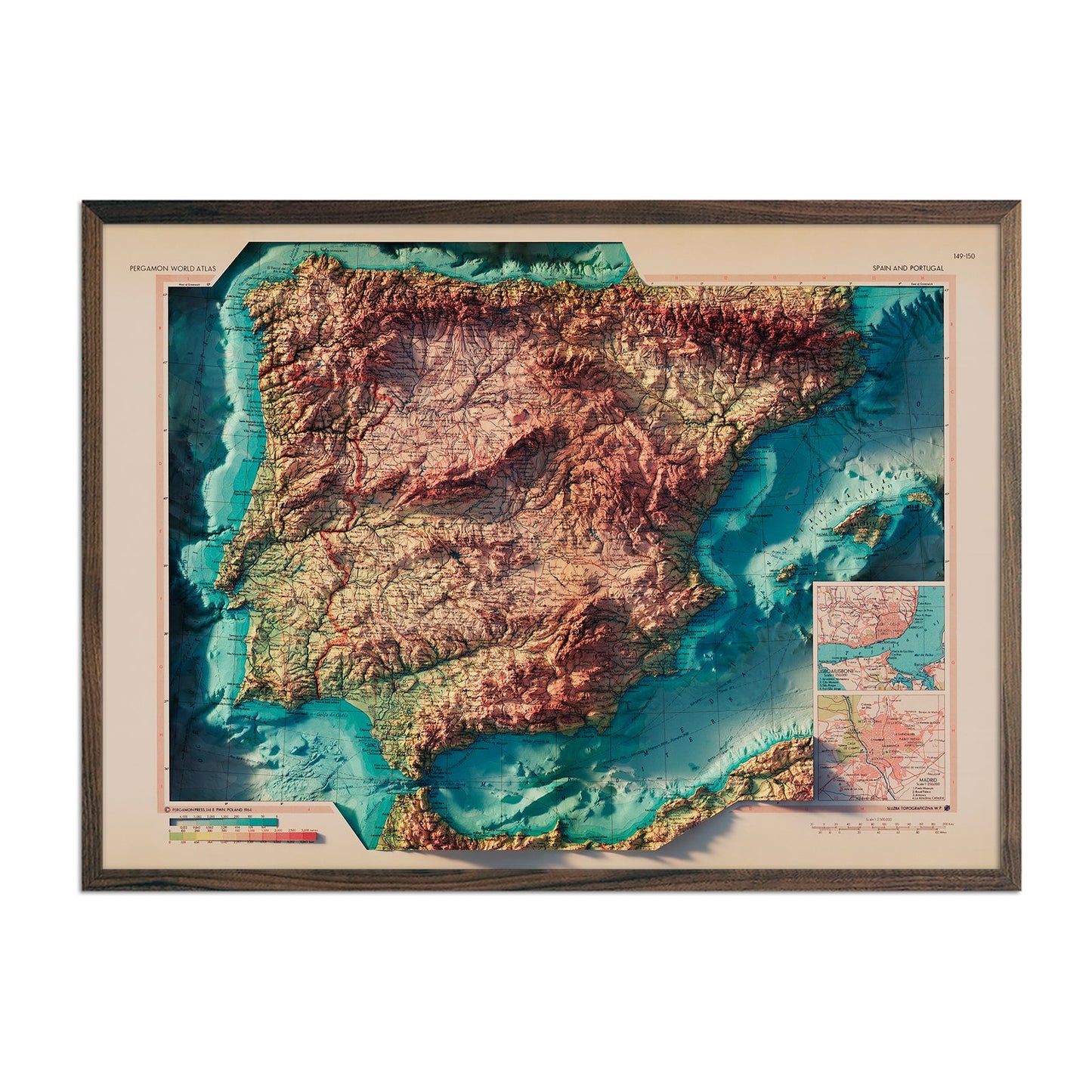 Vintage Spain and Portugal Relief Map - 1964