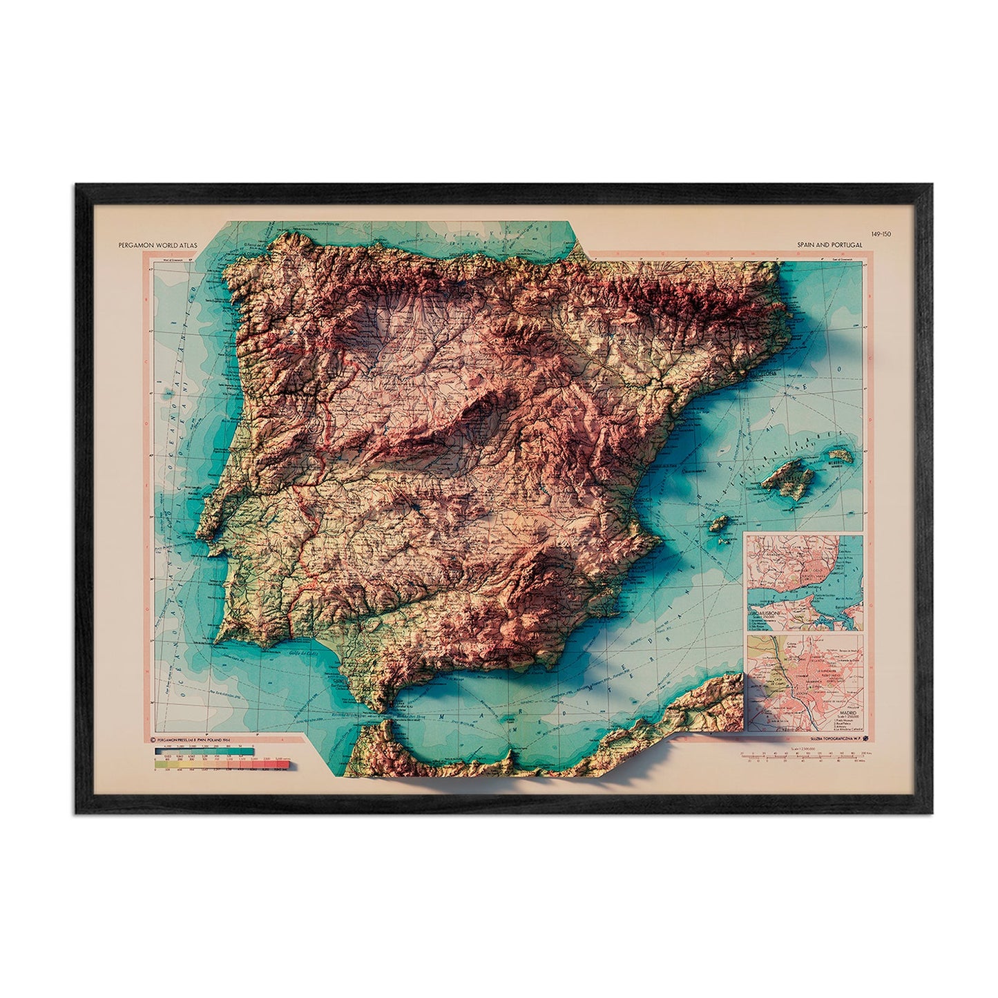 Vintage Spain and Portugal Relief Map - 1964