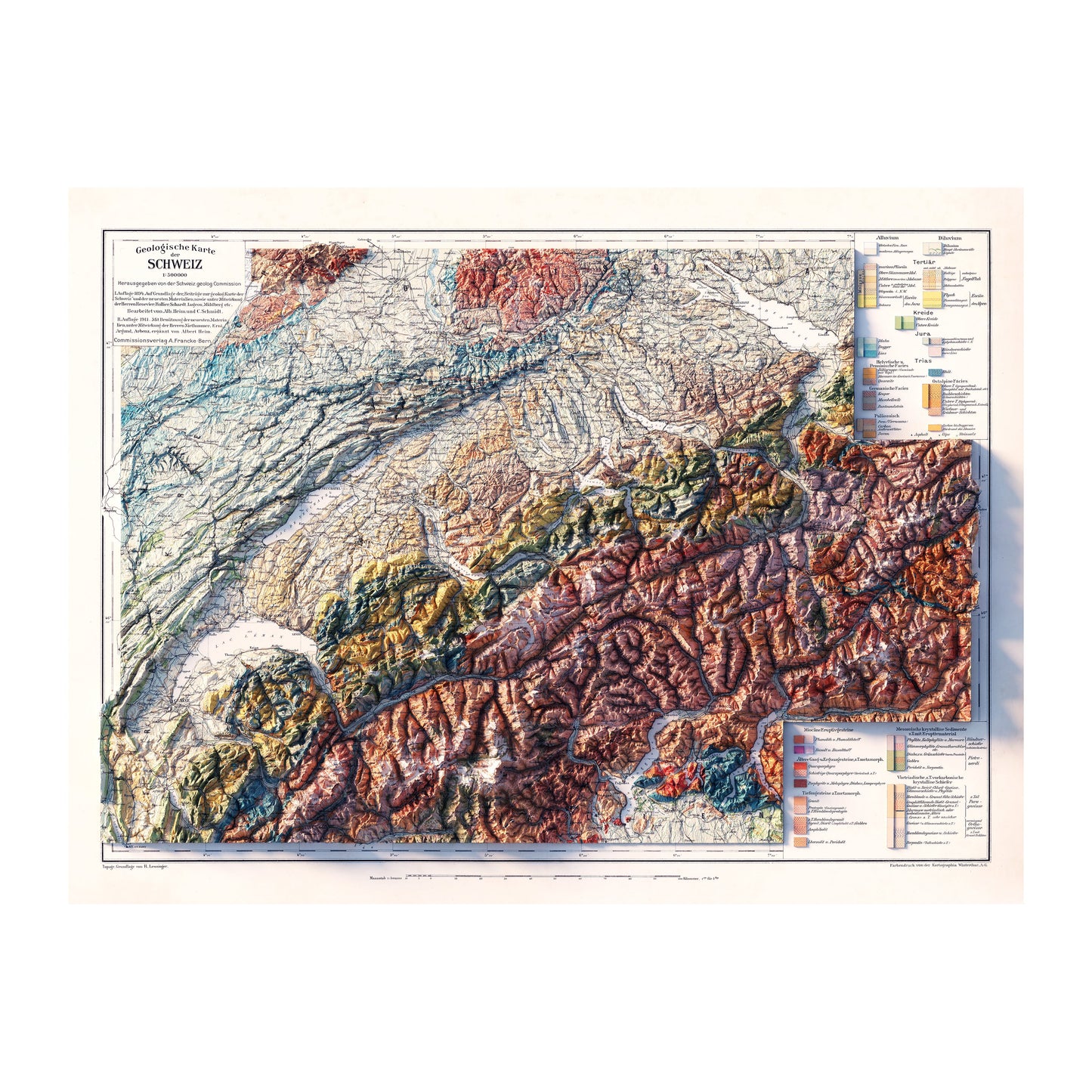 Switzerland 1911 Relief Map