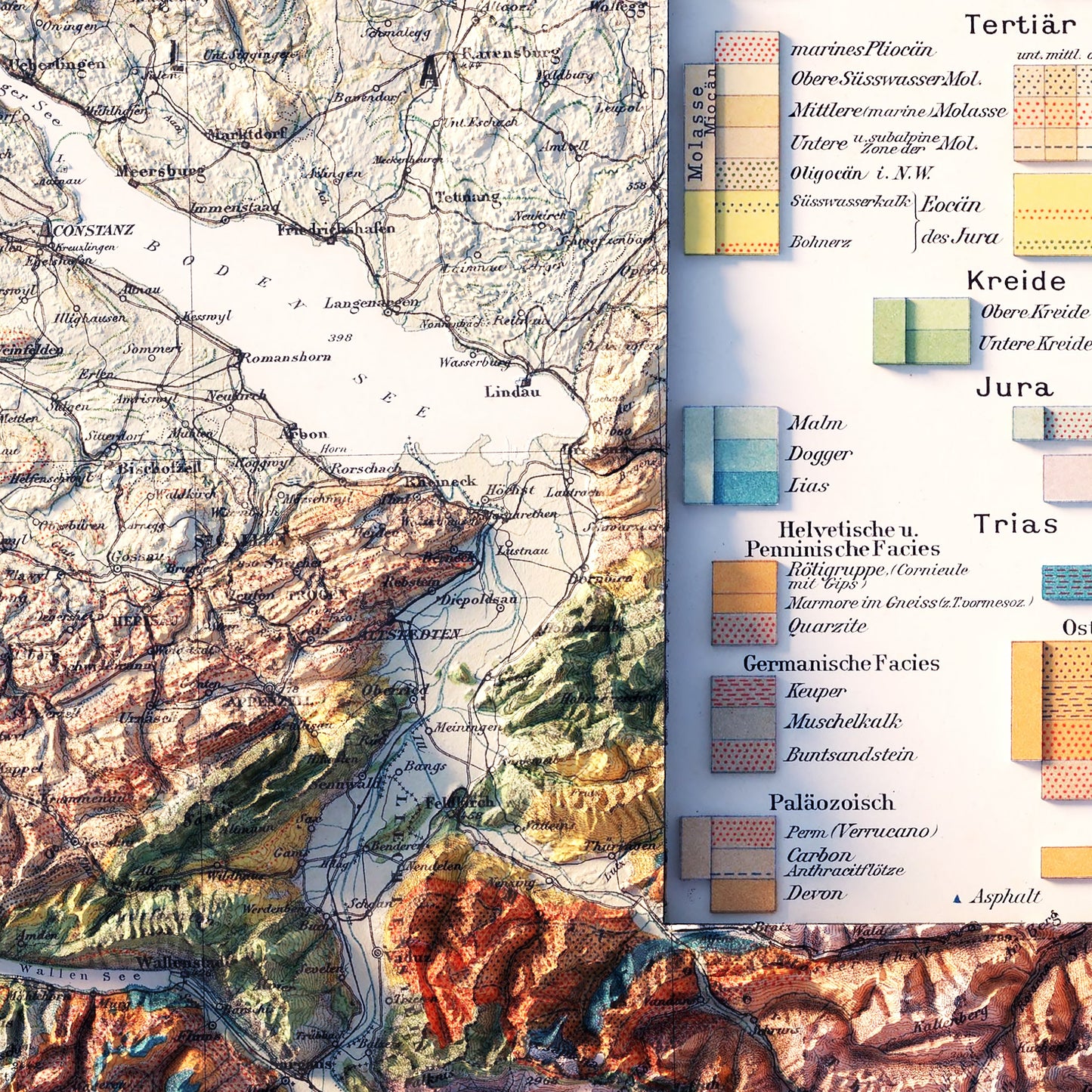 Switzerland 1911 Shaded Relief Map