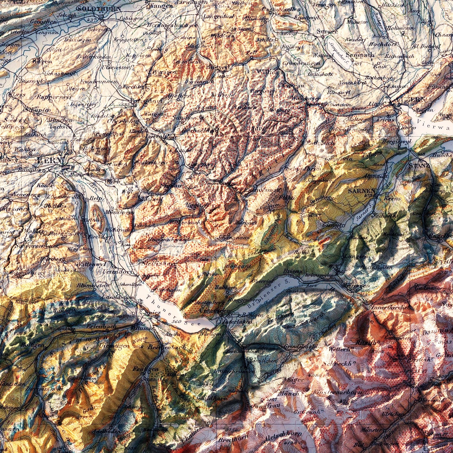 Switzerland 1911 Shaded Relief Map