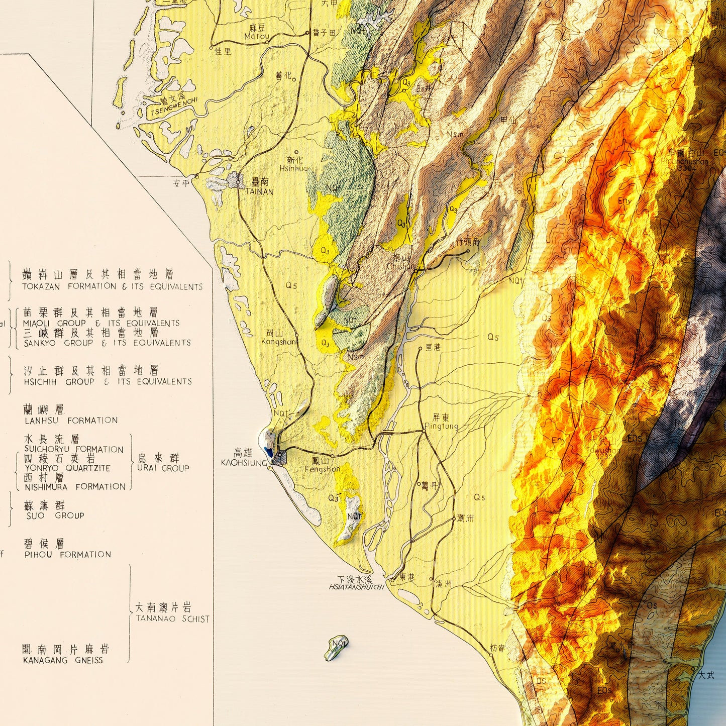 Taiwan 1953 Shaded Relief Map