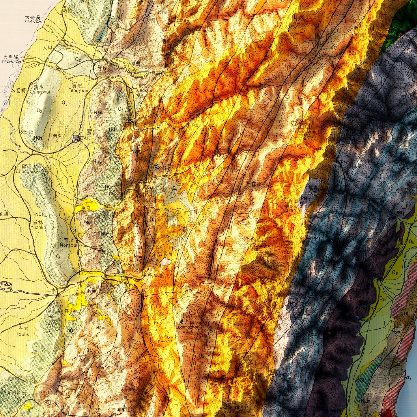 Taiwan 1953 Shaded Relief Map