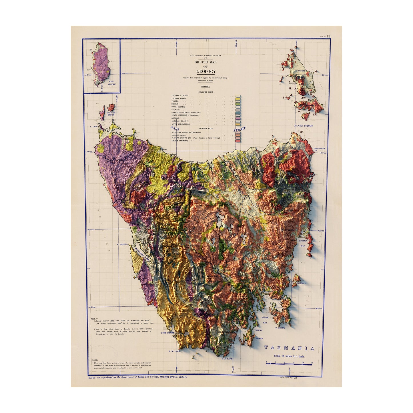 Tasmania 1947 Relief Map