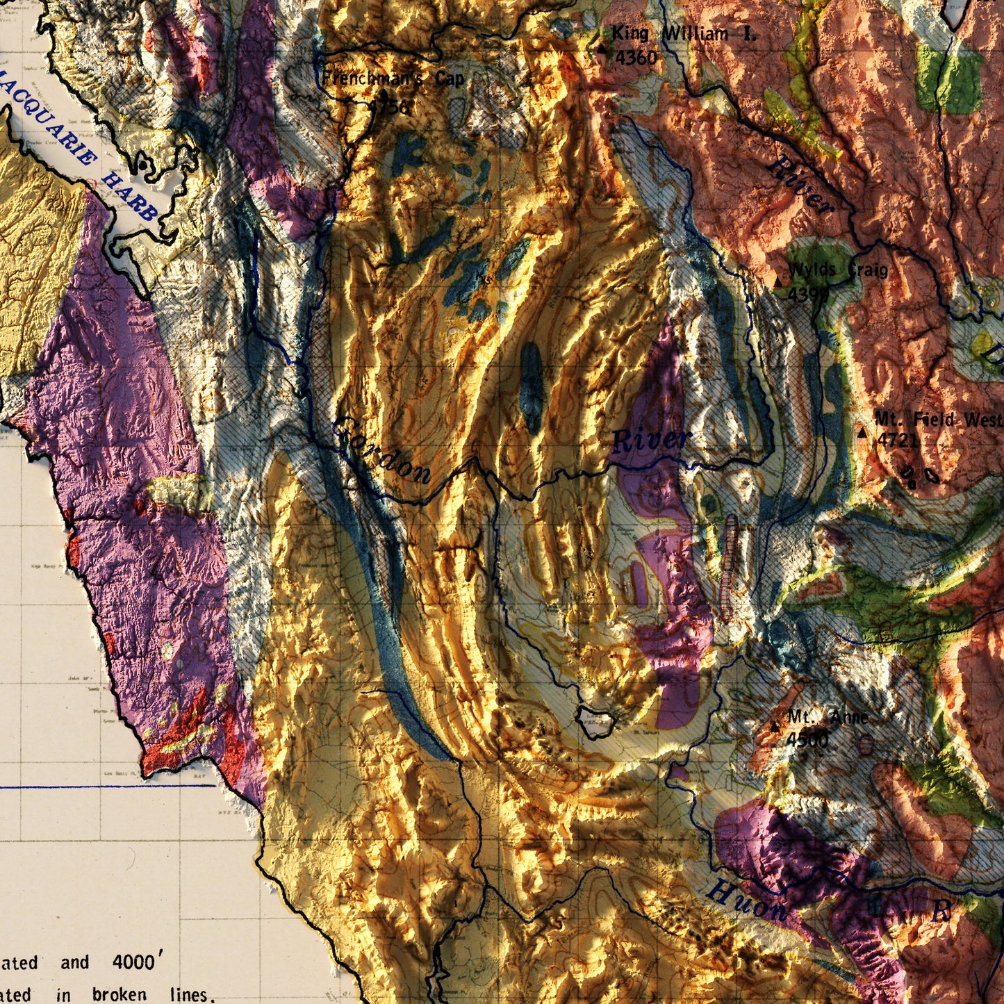 Tasmania 1947 Shaded Relief Map