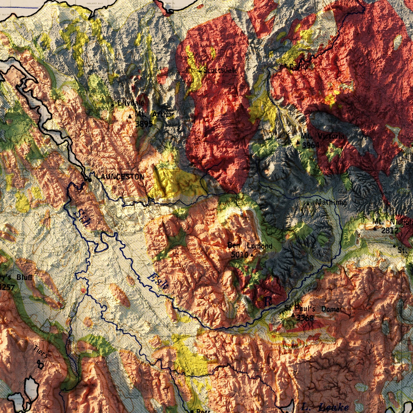 Tasmania 1947 Shaded Relief Map