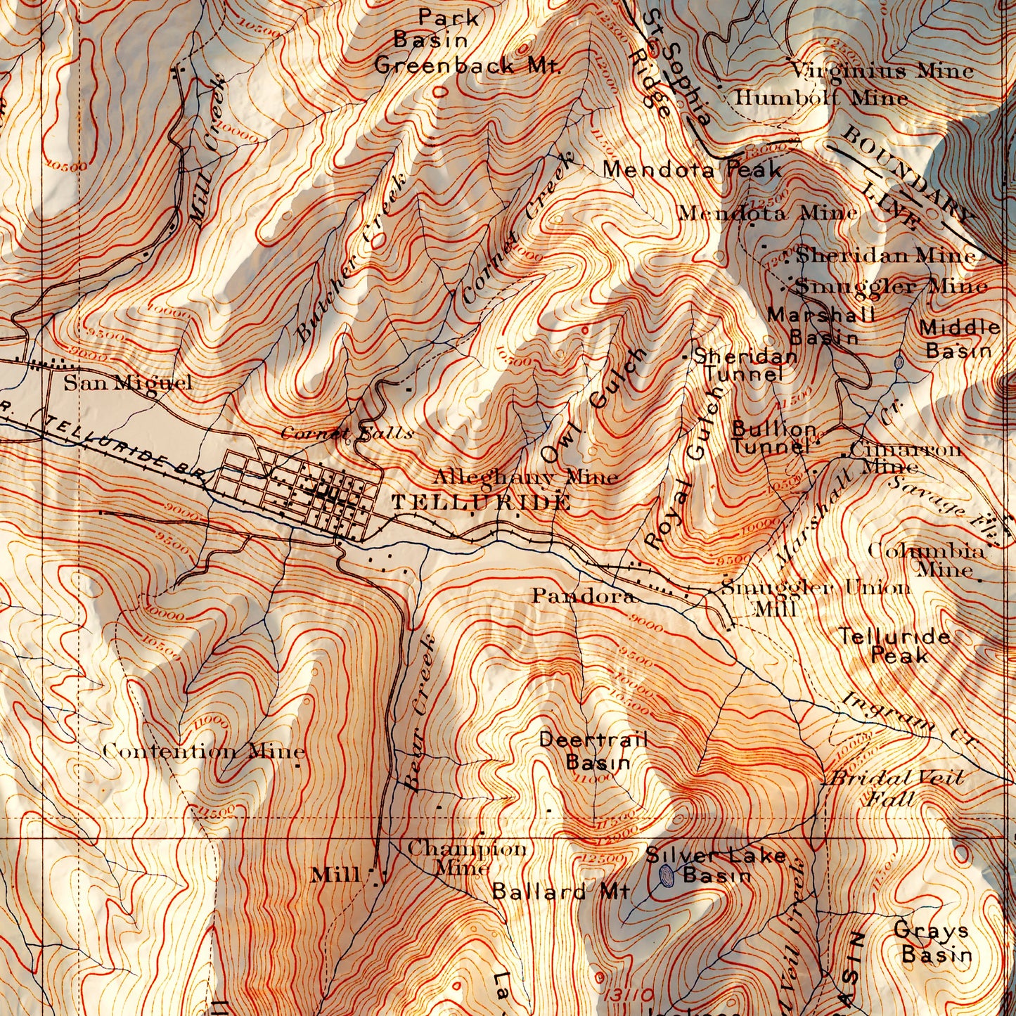 Telluride, Colorado 1904 Shaded Relief Map