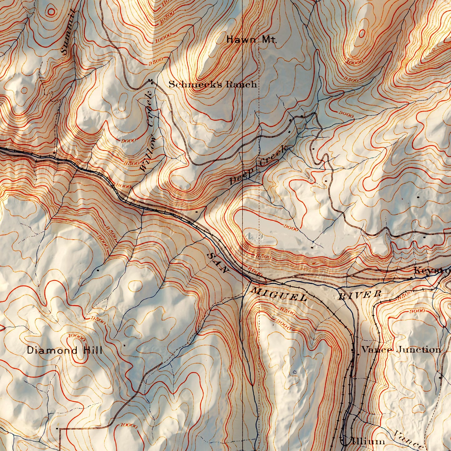 Telluride, Colorado 1904 Shaded Relief Map