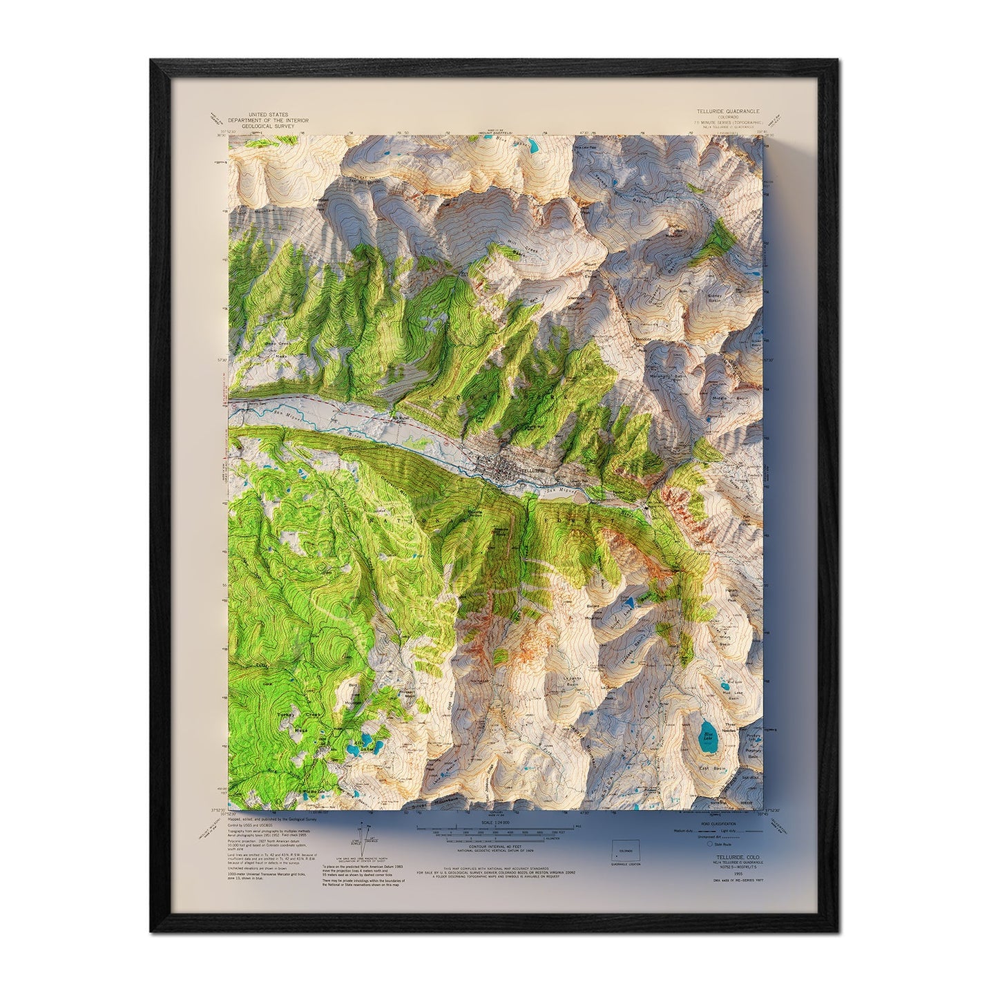 Telluride, Colorado 1955 Shaded Relief Map