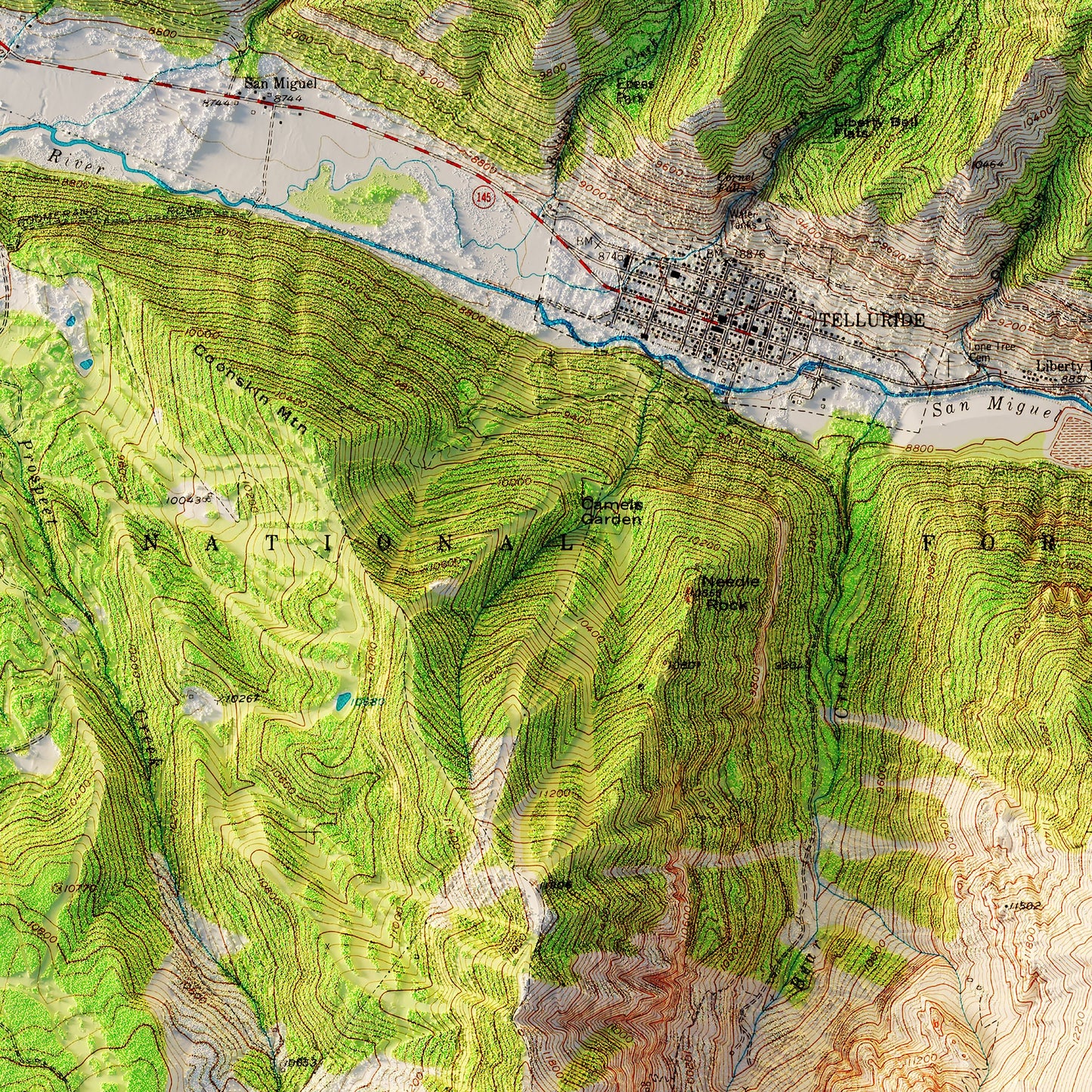 Telluride, Colorado 1955 Shaded Relief Map