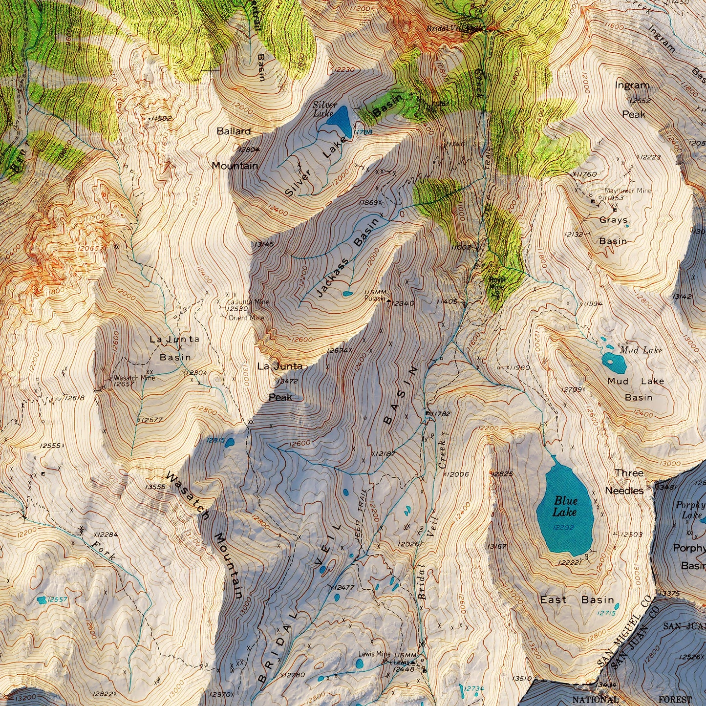 Telluride, Colorado 1955 Shaded Relief Map
