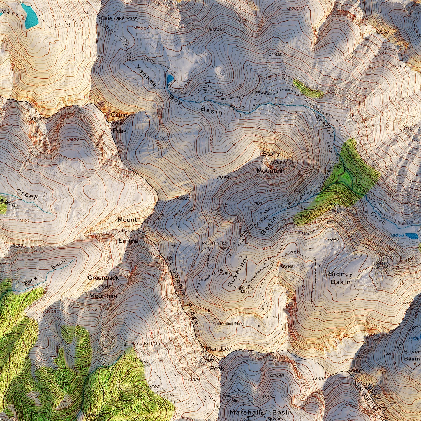 Telluride, Colorado 1955 Shaded Relief Map