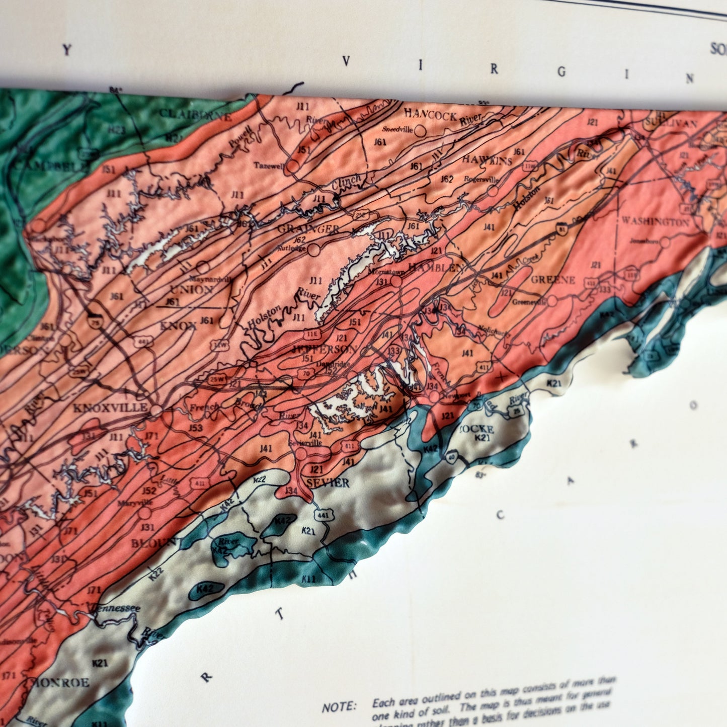Tennessee 1978 3D Raised Relief Map