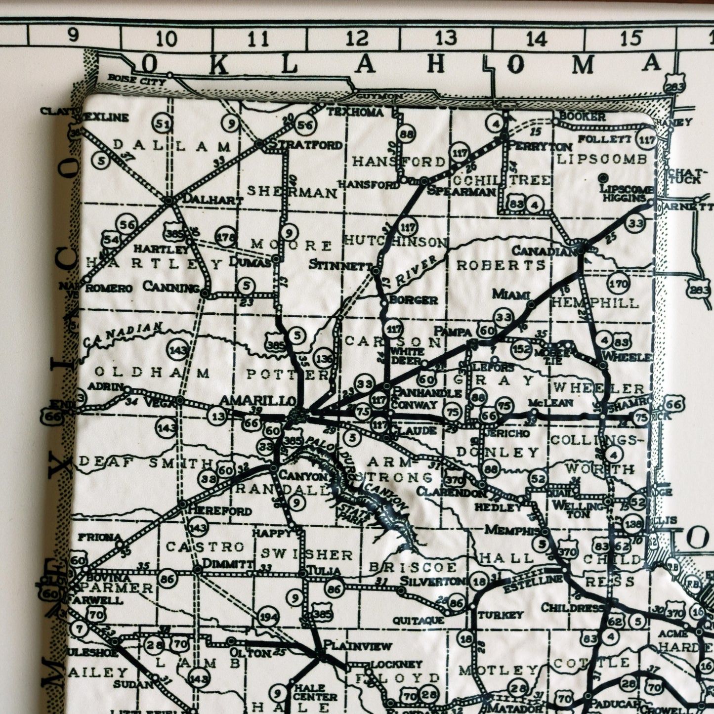 Texas 1933 3D Raised Relief Map