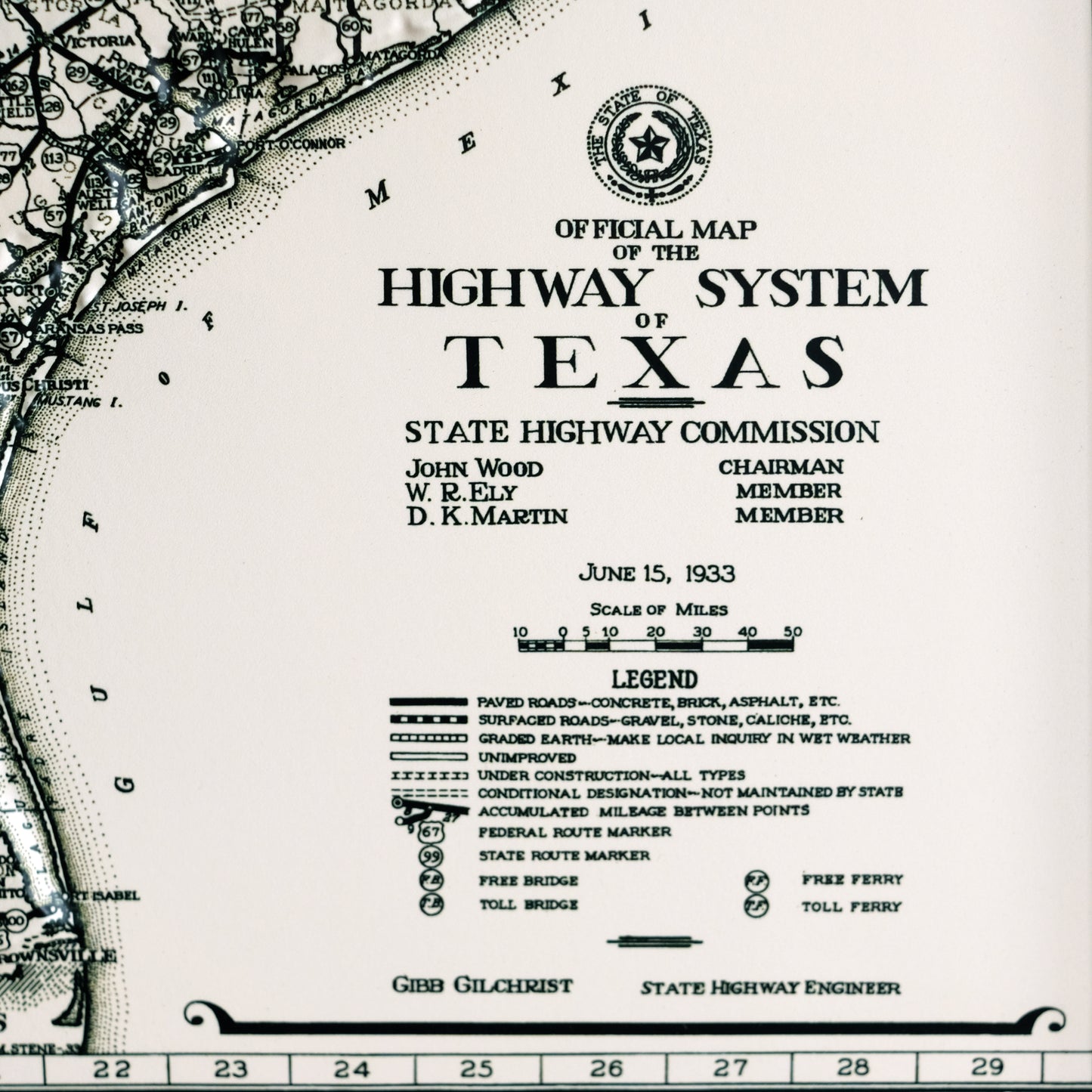Texas 1933 3D Raised Relief Map