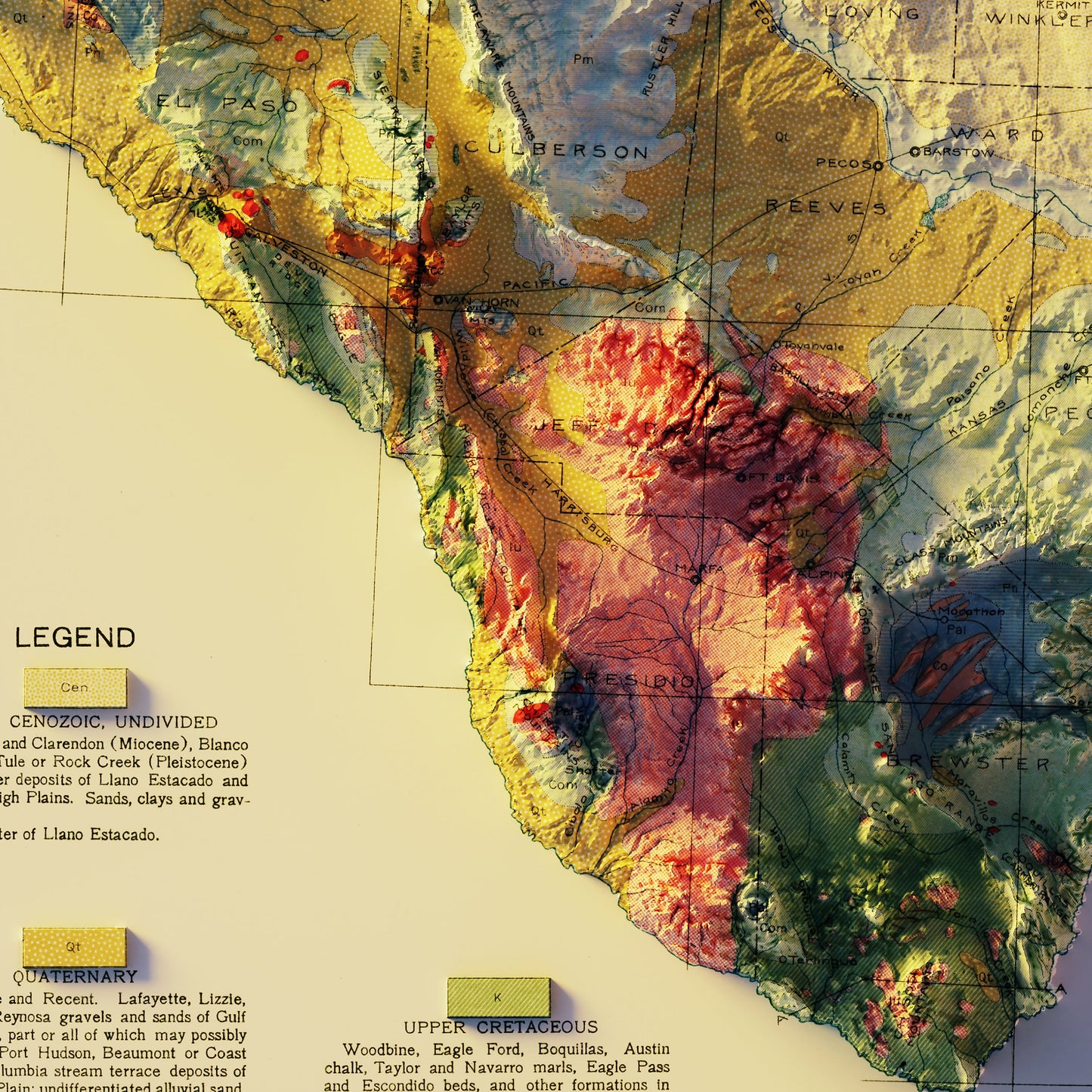 Texas 1916 Shaded Relief Map