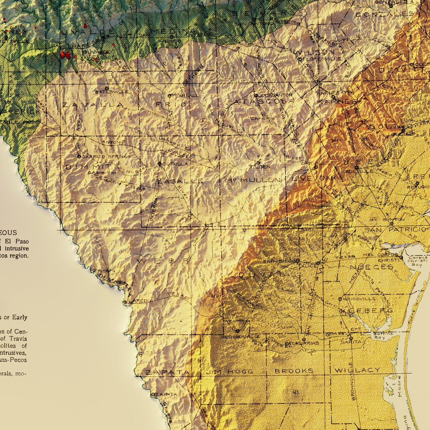 Texas 1916 Shaded Relief Map