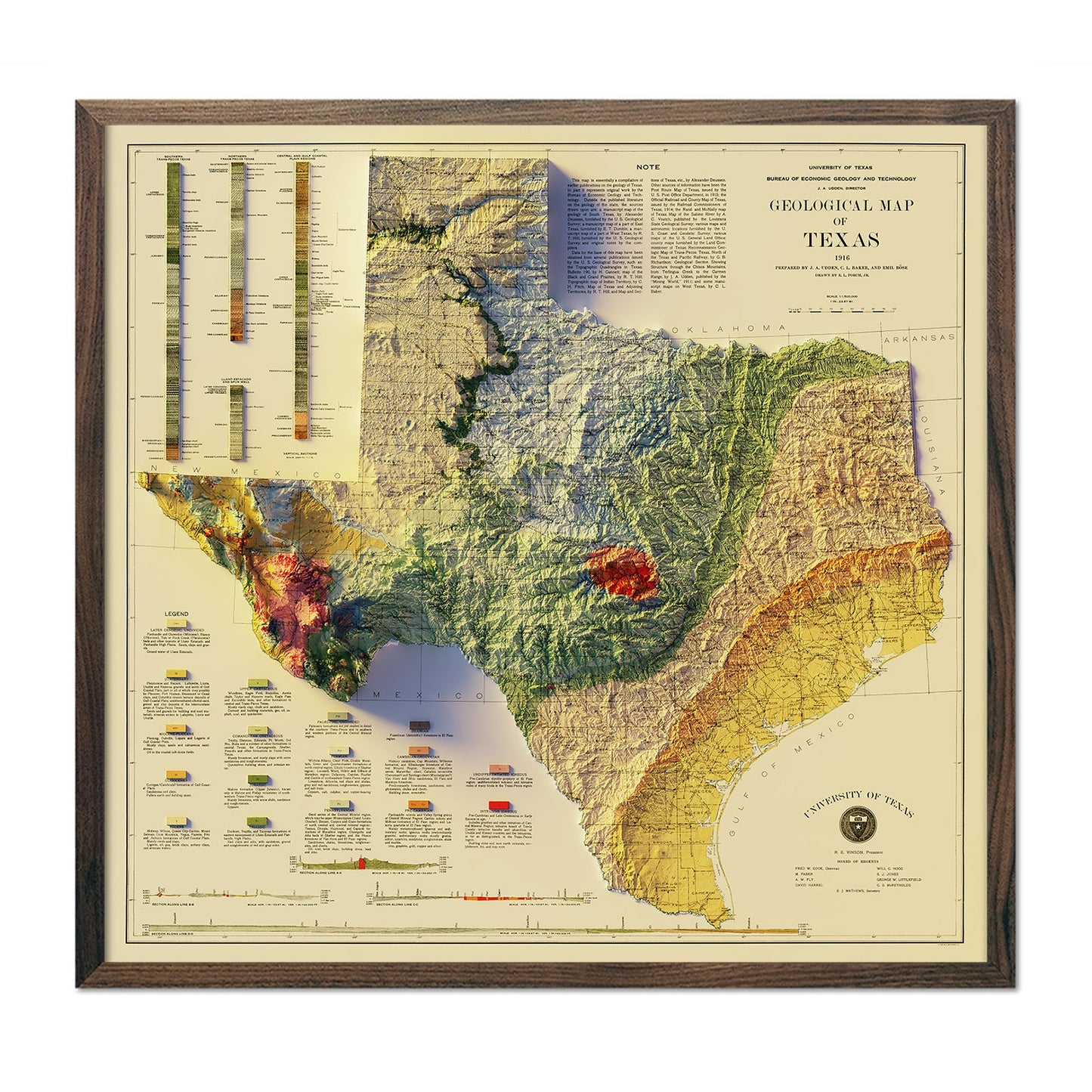 Vintage Relief Map of Texas - 1916