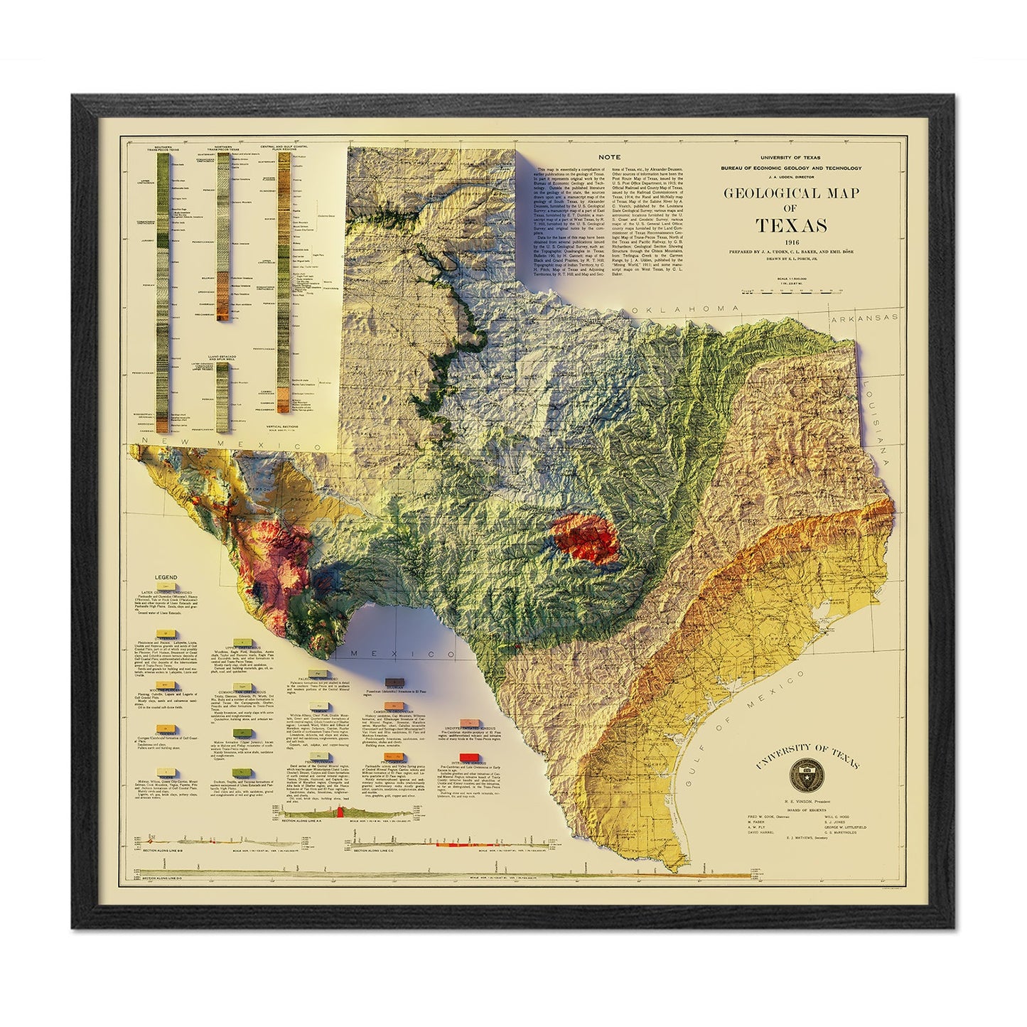 Vintage Relief Map of Texas - 1916