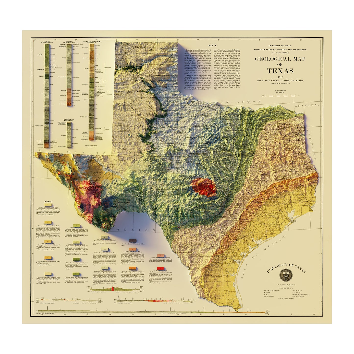 Vintage Relief Map of Texas - 1916