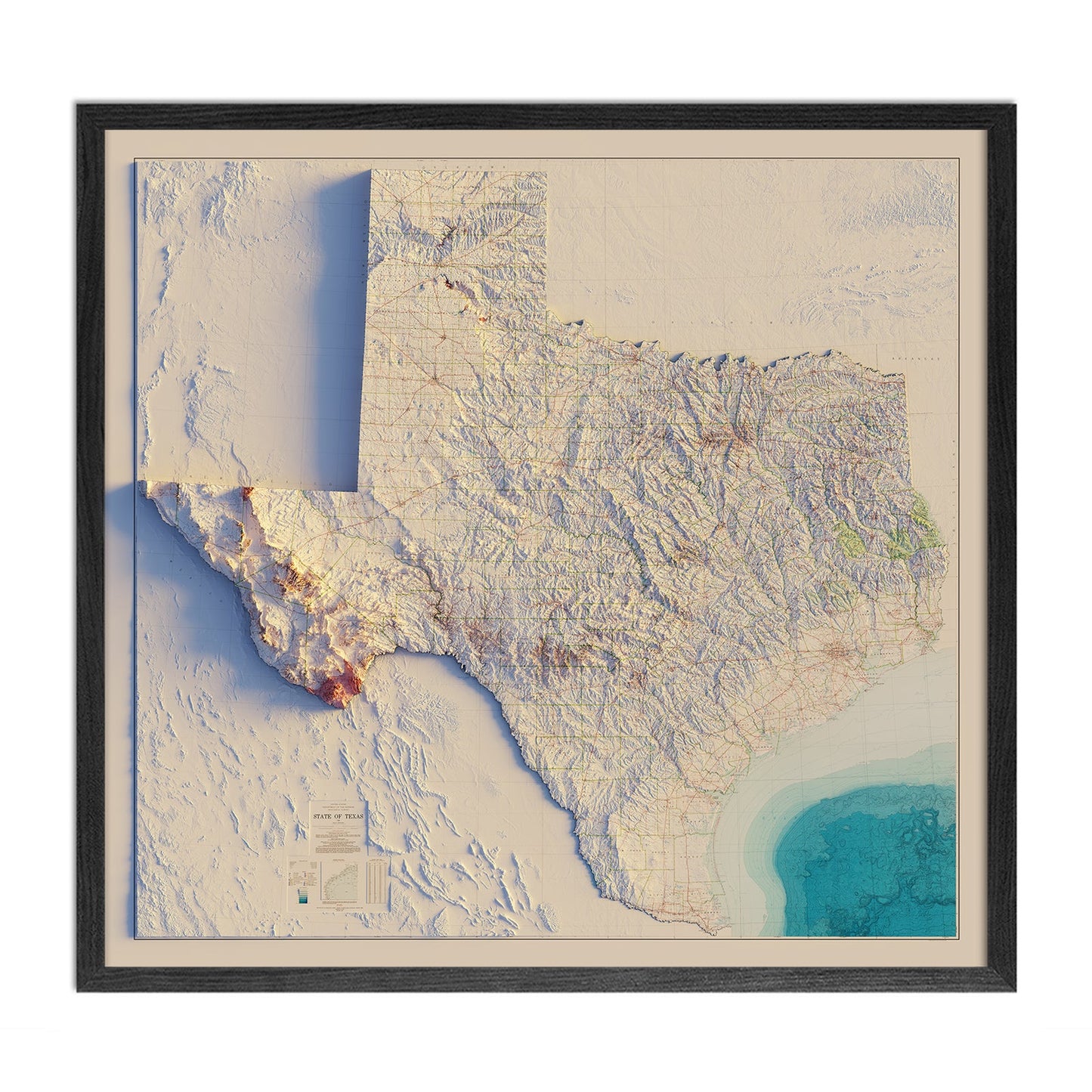 Vintage Relief Map of Texas - 1982