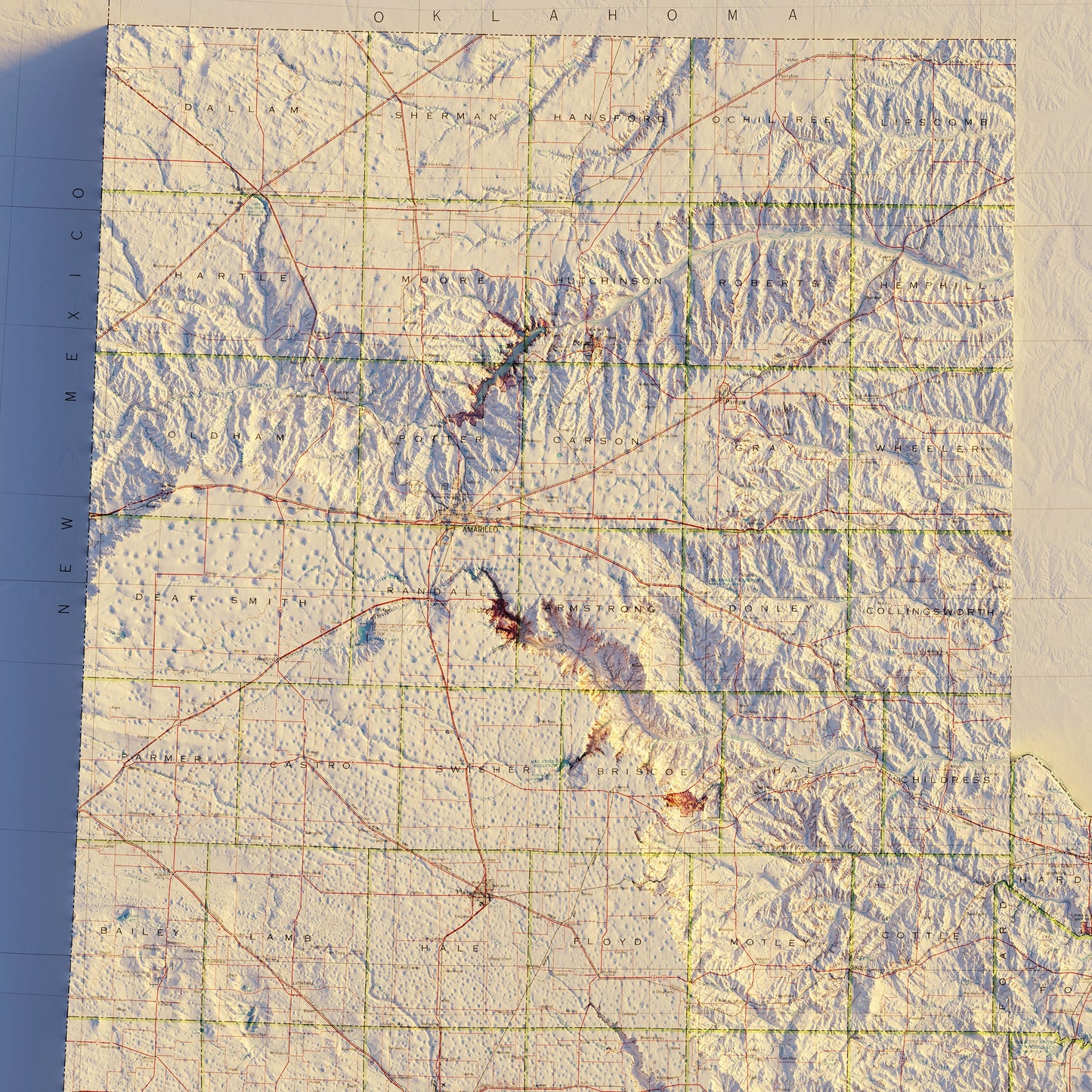 Texas 1982 Shaded Relief Map