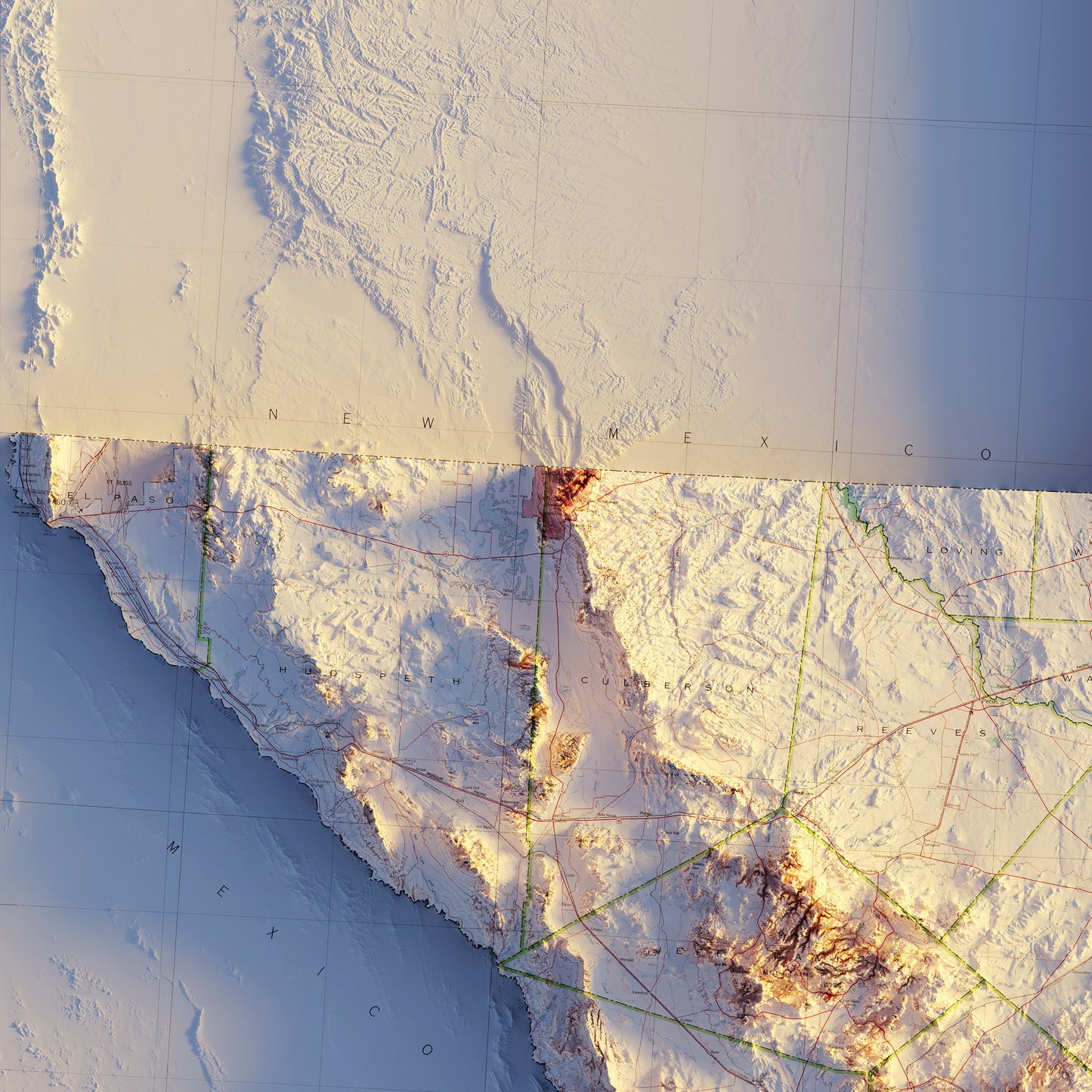 Texas 1982 Shaded Relief Map