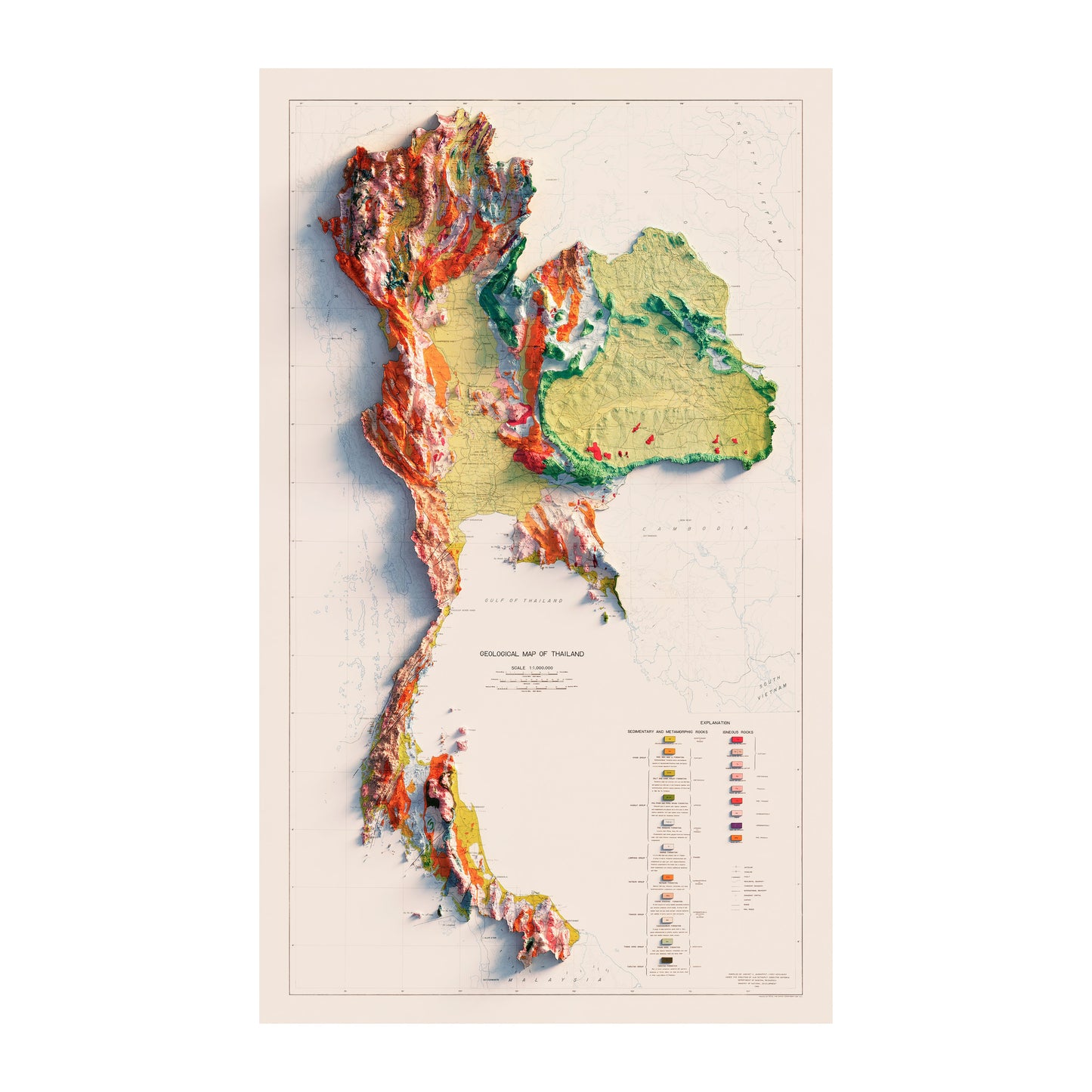 Vintage Thailand 1969 Relief Map
