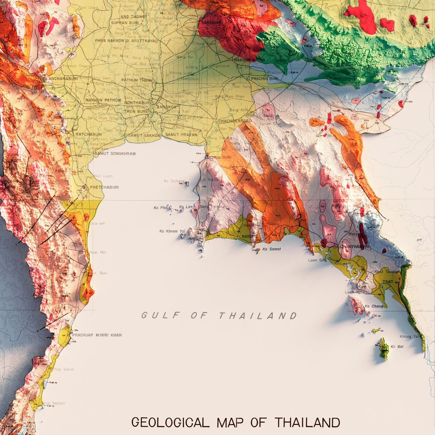 Thailand 1969 Shaded Relief Map