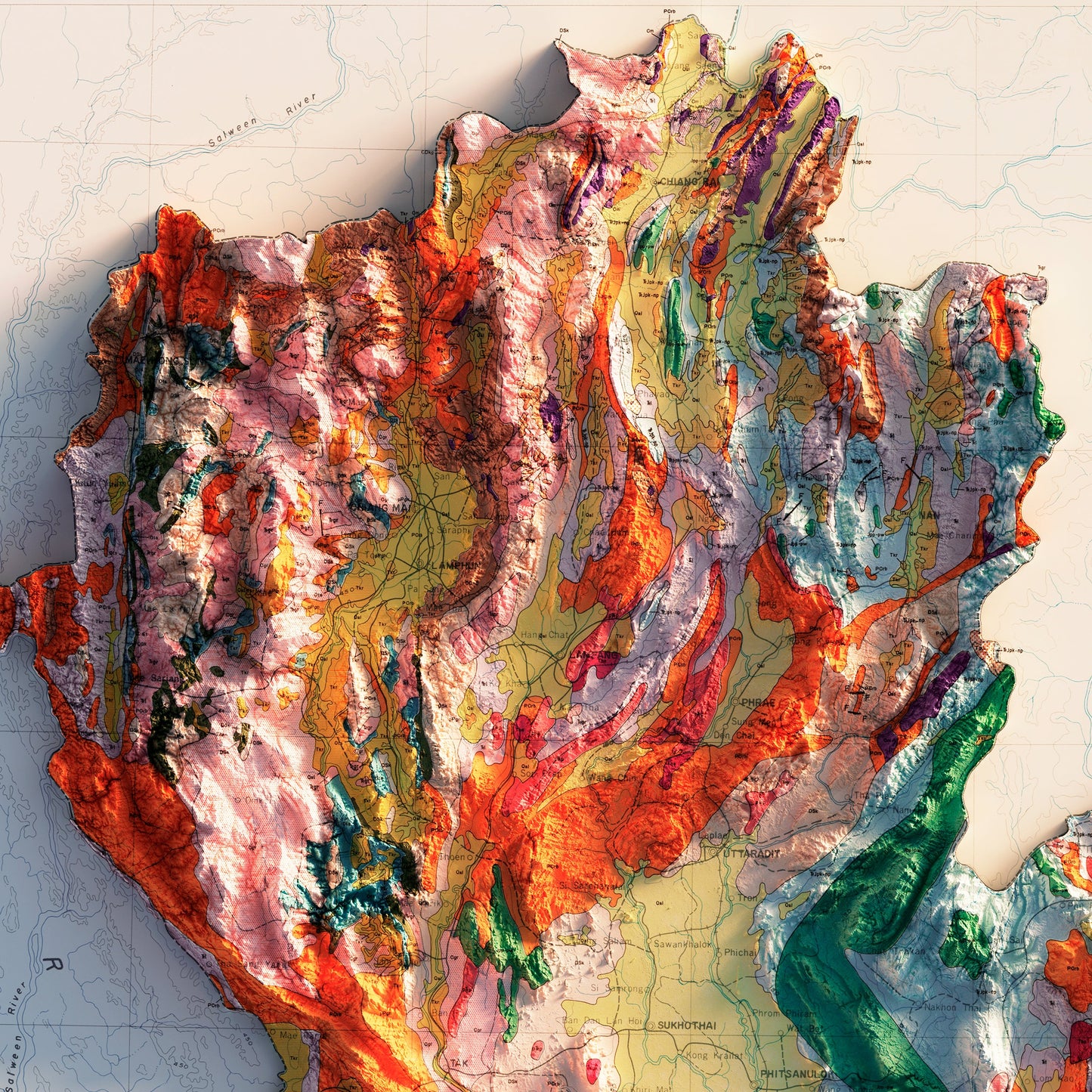 Thailand 1969 Shaded Relief Map