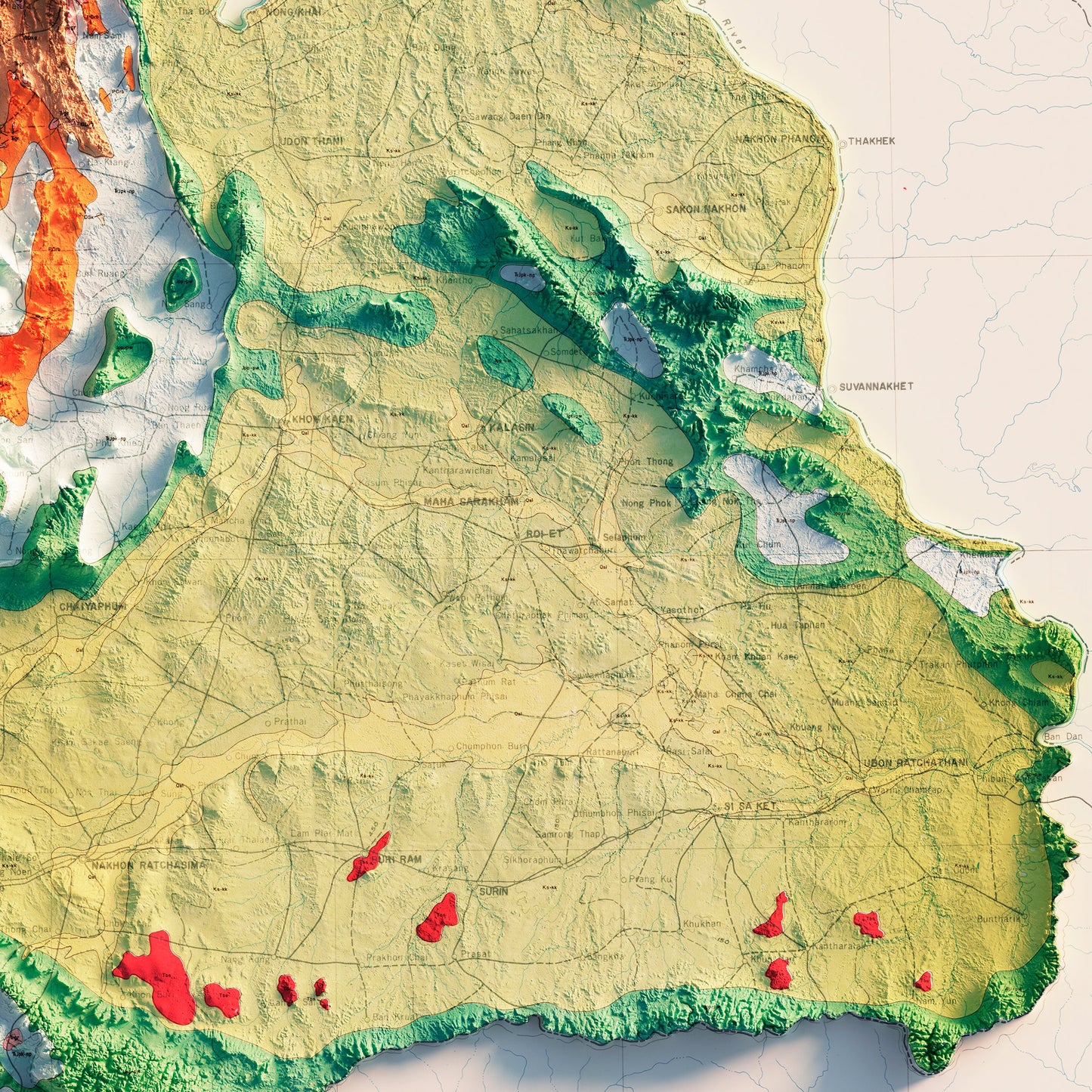 Thailand 1969 Shaded Relief Map