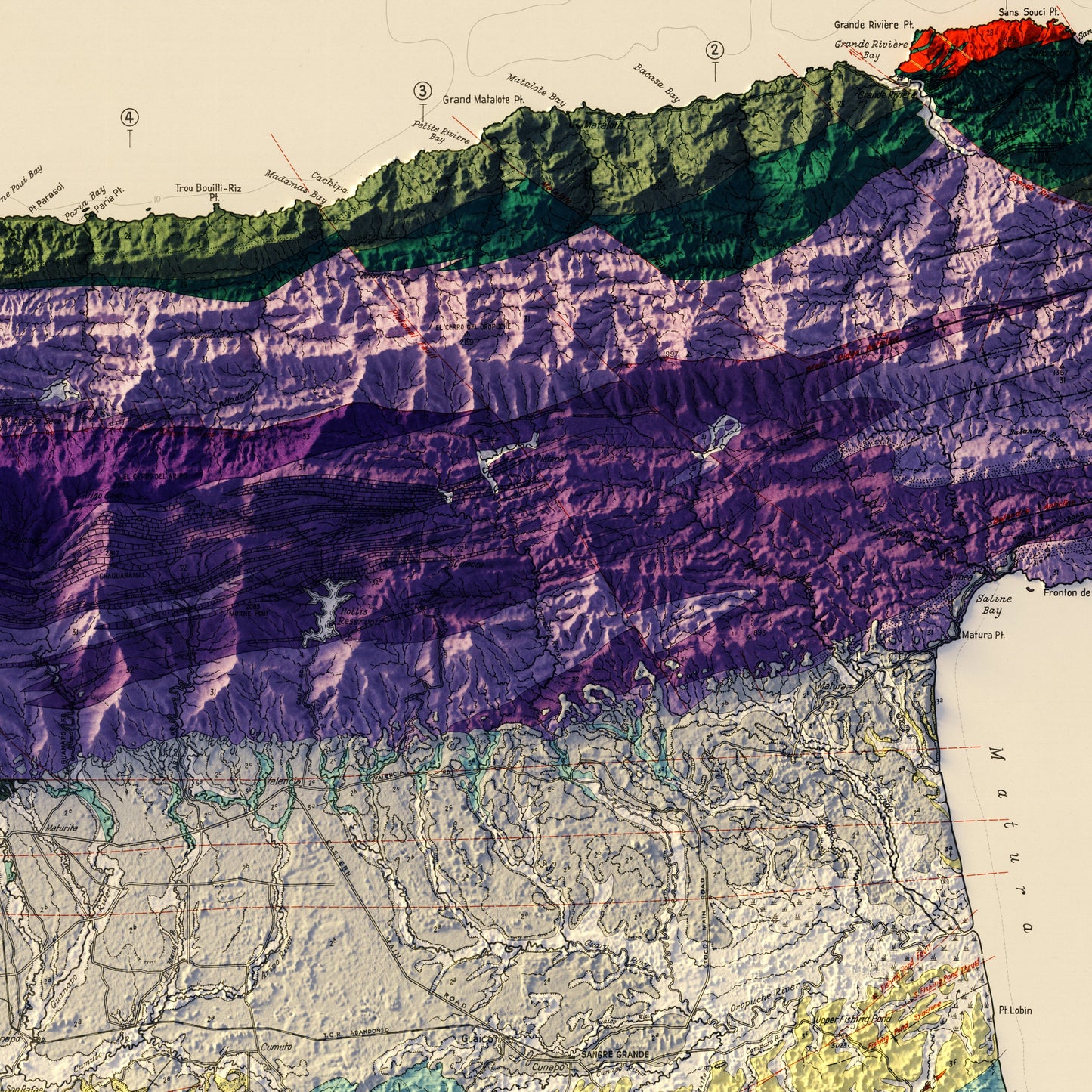 Trinidad 1959 Shaded Relief Map