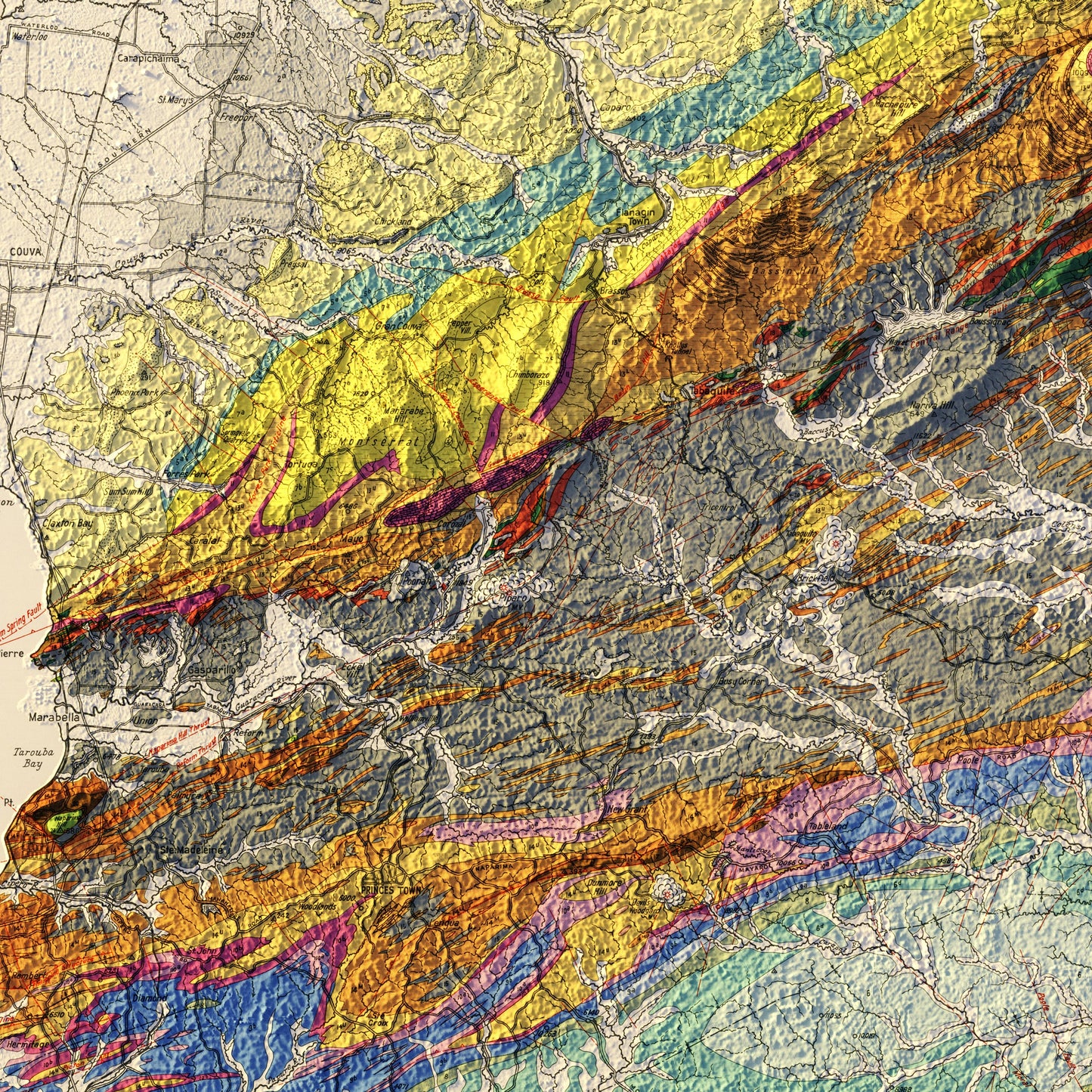 Trinidad 1959 Shaded Relief Map