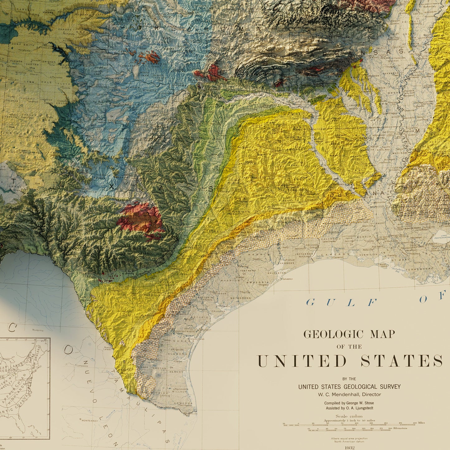 USA Geological 1932 Shaded Relief Map