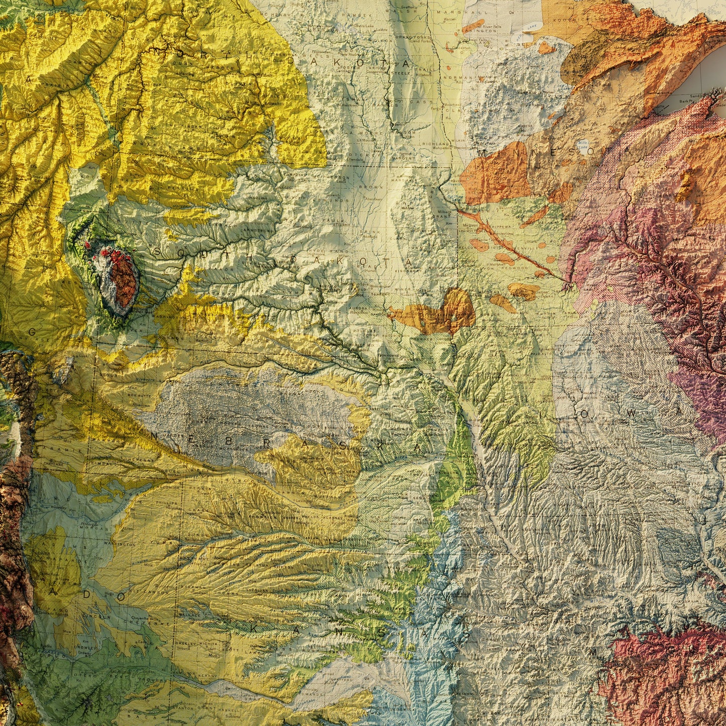 USA Geological 1932 Shaded Relief Map