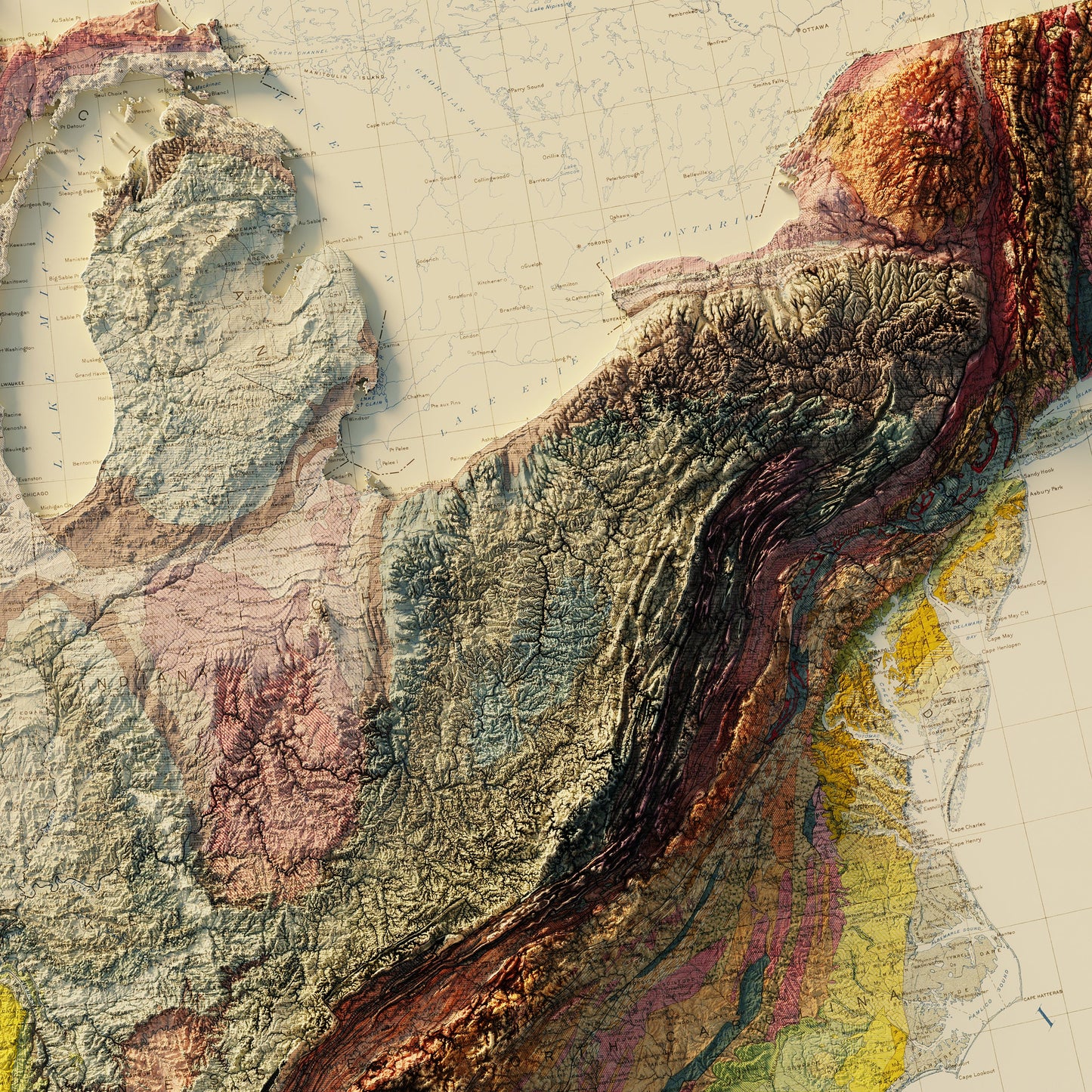 USA Geological 1932 Shaded Relief Map