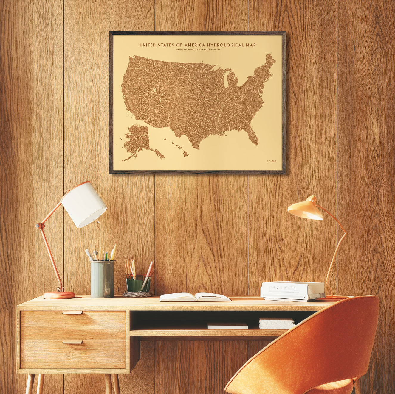 USA Hydrological Map – Desert Tan