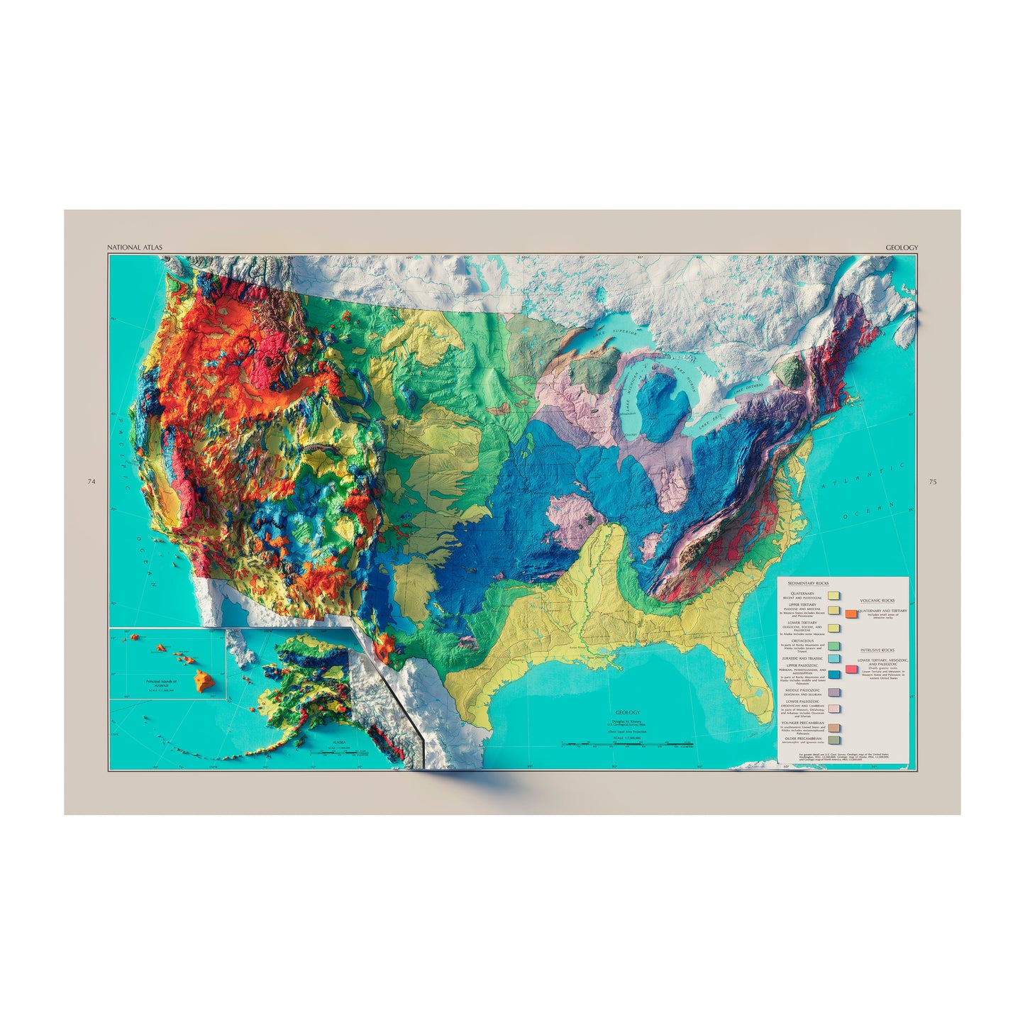 Vintage 1970 Relief Map of US Geology